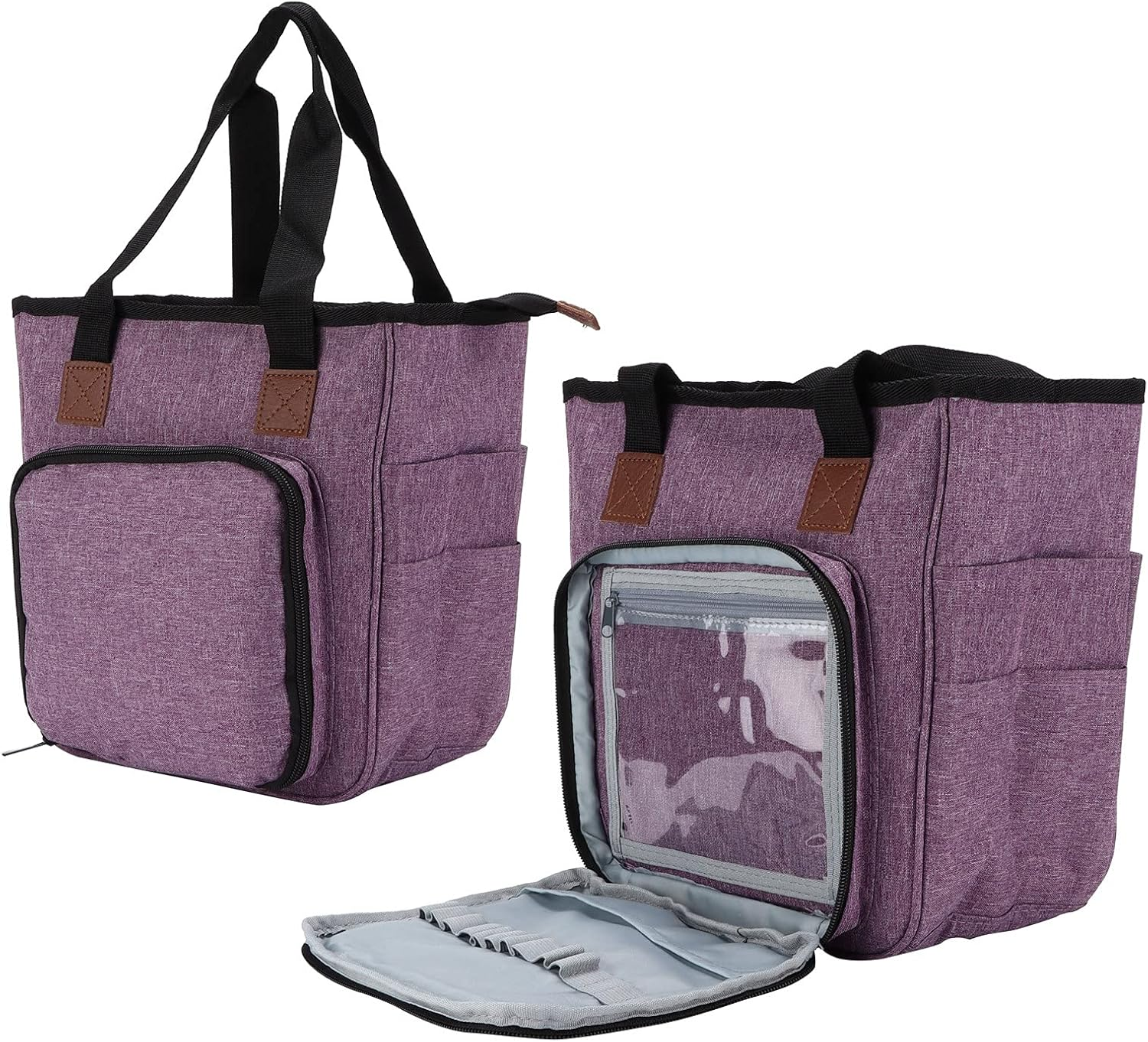 Portable Knitting Bag Organiser - Oxford Cloth Yarn Storage Tote with Multiple Compartments for Crochet Hooks & Needles (Purple) image number 1