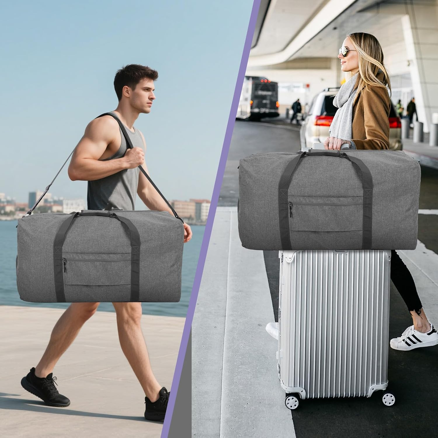 Travel Duffle Bag, Men'S Travel Bag, Waterproof Sports Bags for Women, with Shoe Compartment and Removable Shoulder Strap, for Gym Business Travel (Gray, 115L) image number 4