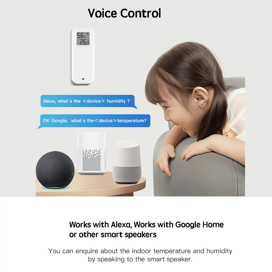 Uantii Smart Temperature Humidity Sensor Tuya Wifi Indoor Thermometer with LCD Display, Works with Smart Life App, Compatible with Alexa,Works with Google Home (1) image number 3