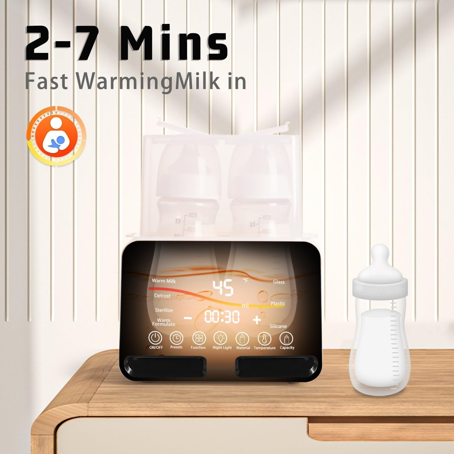Baby Bottle Warmer, 9-In-1 Fast Baby Milk Warmer 48H Thermostat Food Heater Breastmilk Thaw Formula Water Warming Steamer IMD LED Display Accurate Temperature Control Steamer for All Bottles (White, Double Bottle) image number 6