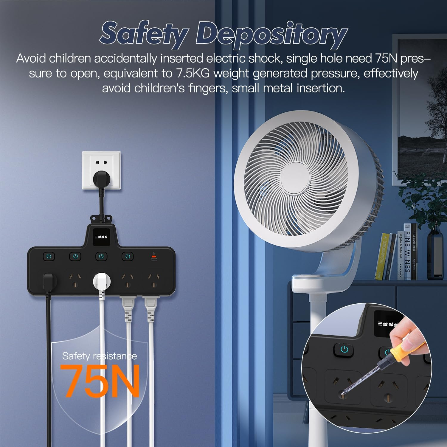 BOCHLION Power Strip with Independent Switches and Night Light Features 10 Socket Adapters, Suitable for Household Wall Plug Extension for Home, Office, and Travel (Black) image number 4