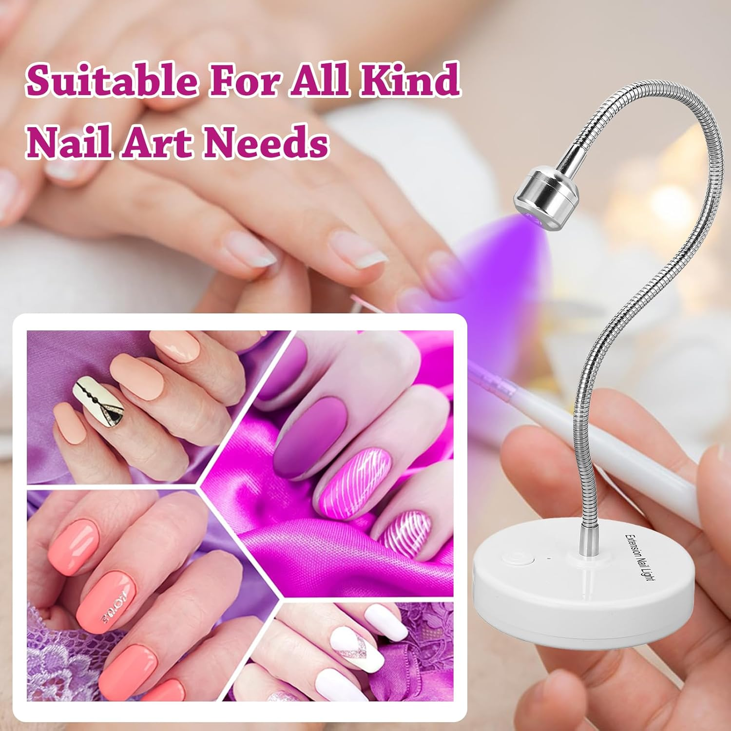 Diyeeni UV Nail Lamp, Gel X Nail Lamp Flash with Gooseneck, Portable USB Gel Dryer UV Light for Home DIY Manicure, 60S Tming, Built in 1000Mah Battery, 3W image number 3