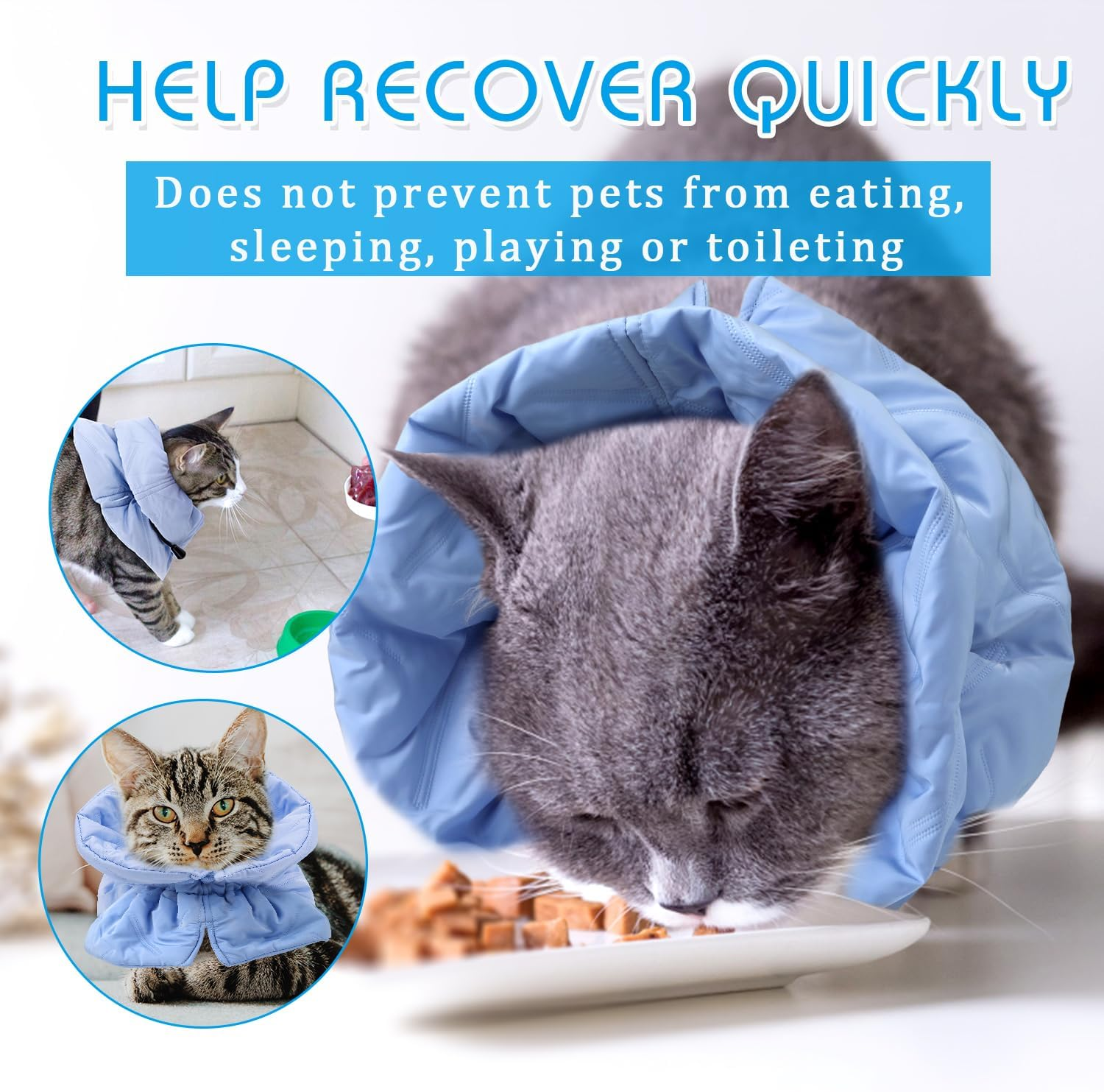BOXOB Cat Recovery Collar Cone, Adjustable, Lightweight, Waterproof, Soft, Prevents Licking Wounds, Fits 4-10 Lbs, Light Blue, Sponge, Twill Composite image number 6