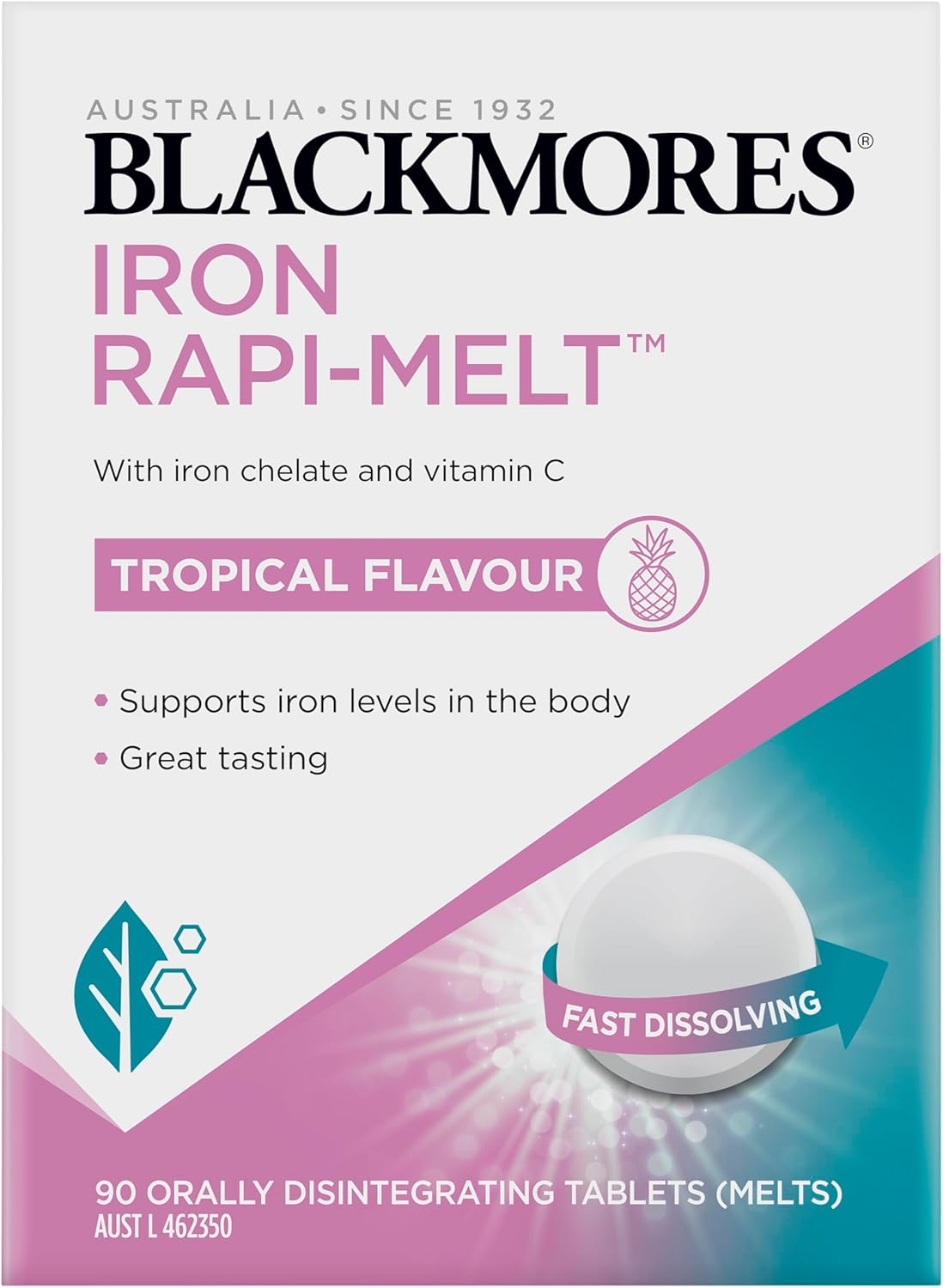 Blackmores Iron Rapi-Melt | Formulated with Iron Chelate and Vitamin C | Supports Iron Levels in the Body | Tropical Flavour | 90 Melts image number 3
