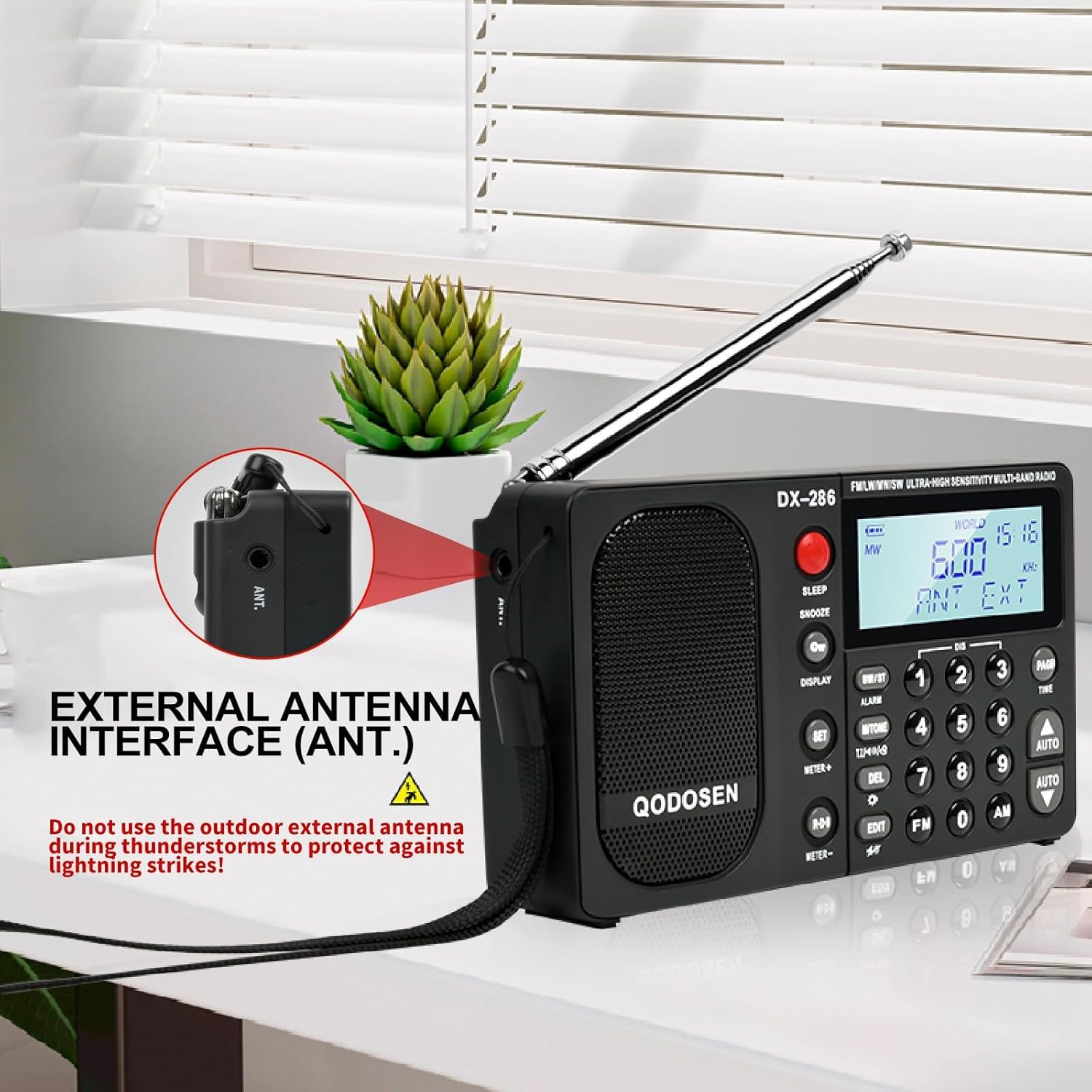 QODOSEN DX-286 Portable Radio, with TEF6686 Automotive Chip,Lw,Am, FM, Shortwave,Data System(Rbds/Rds),Antenna Attenuator,Antenna Switch, AMP Switch,1000 Presets,Tone Switch,Clock/Utc/Alarm/Sleep image number 4