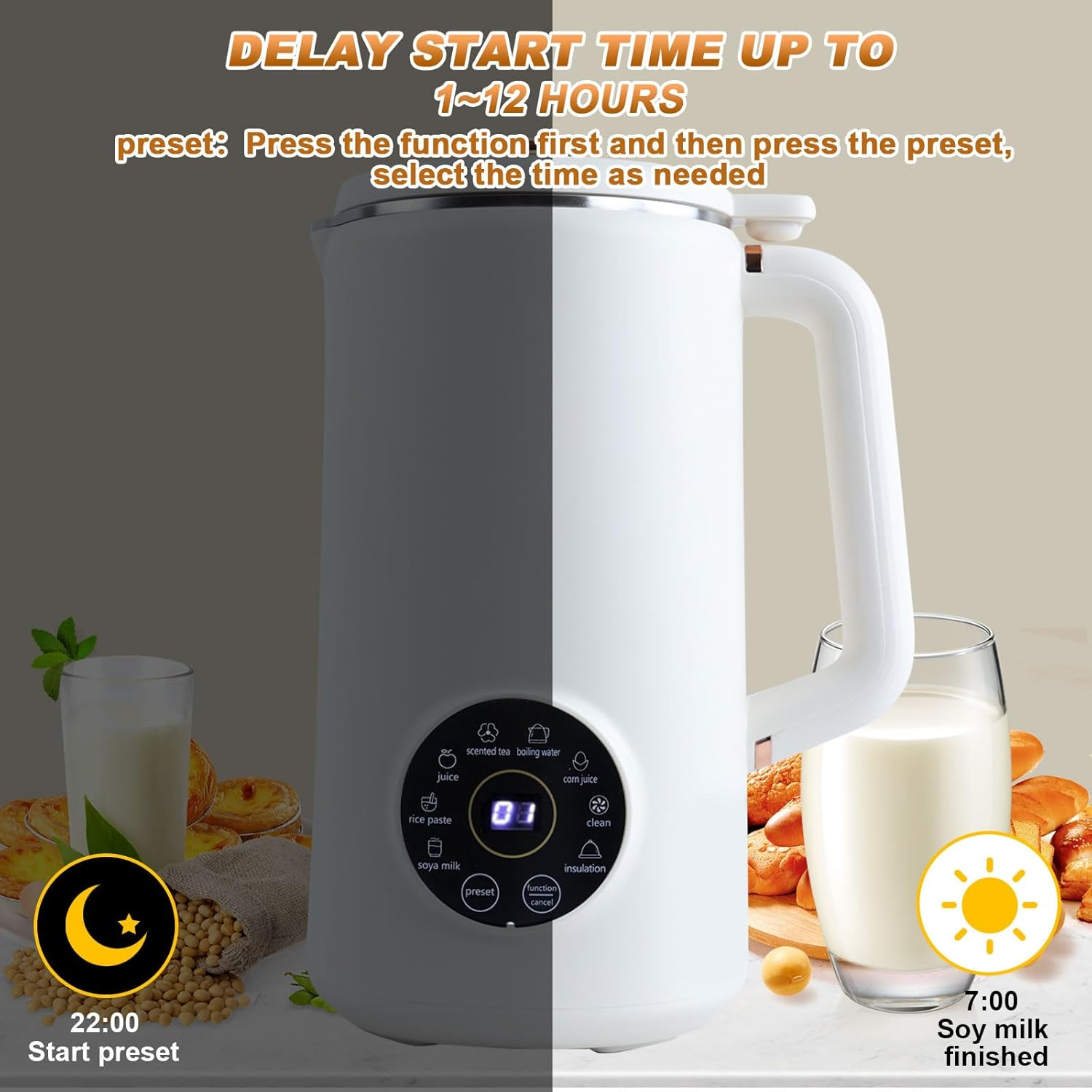 Nut Milk Maker Machine,Soy Milk Maker,1L Soup Maker with LED Display,Milky Plant Machine with Timer|Auto-Clean|Filter Free|Keep Warm,For Homemade Soy Almond Plant Oat Milks,Milkshake,Porridges