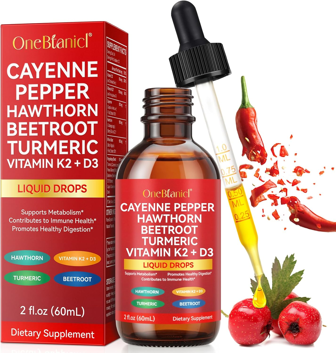 Cayenne Pepper Liquid Drops 60Ml | 9-In-1 Liquid Supplement | Plant-Based Blend