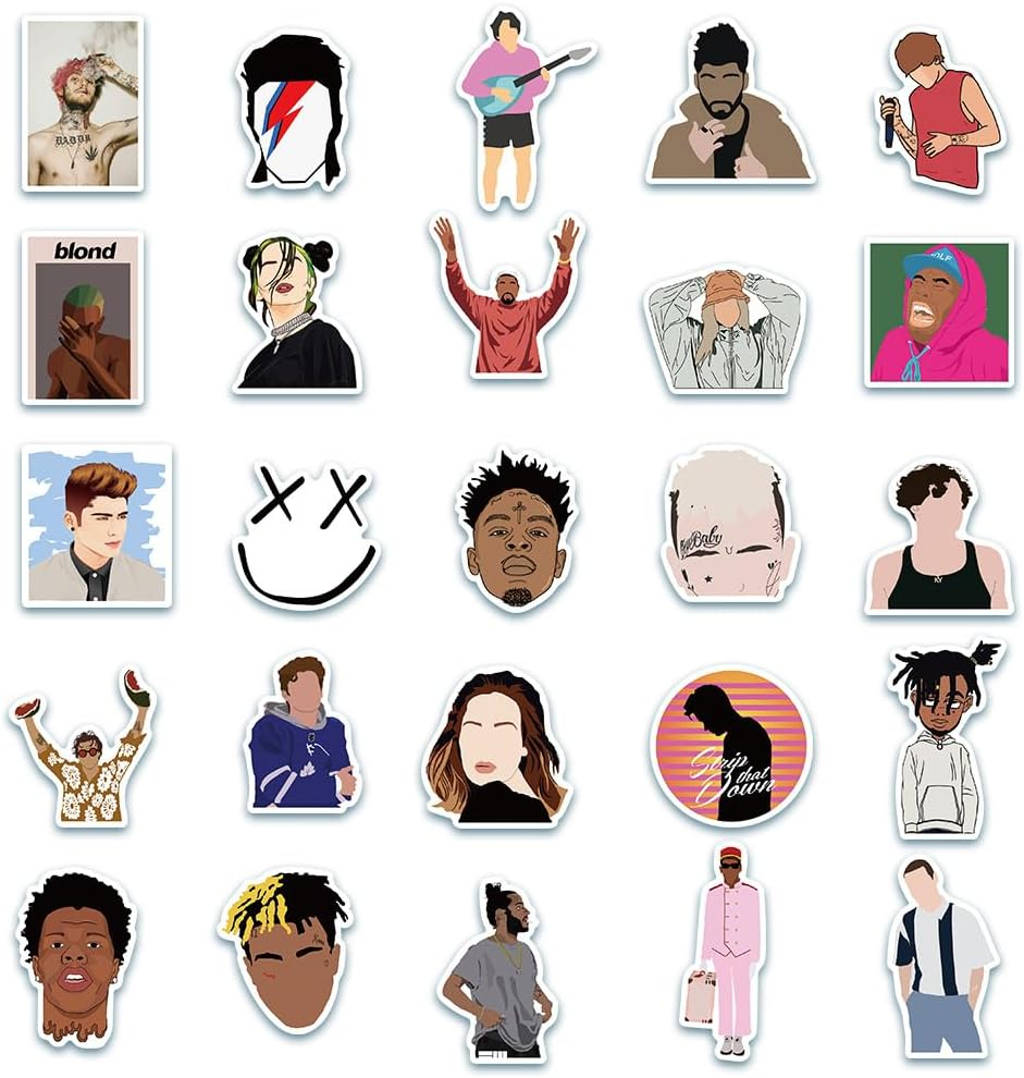 50Pcs Pop Singers Stickers Hip Hop Music Vinly Decal Suitcases Skateboard Cars Luggage Helmets Ipads Boats Surfboards for Kids Teens image number 2