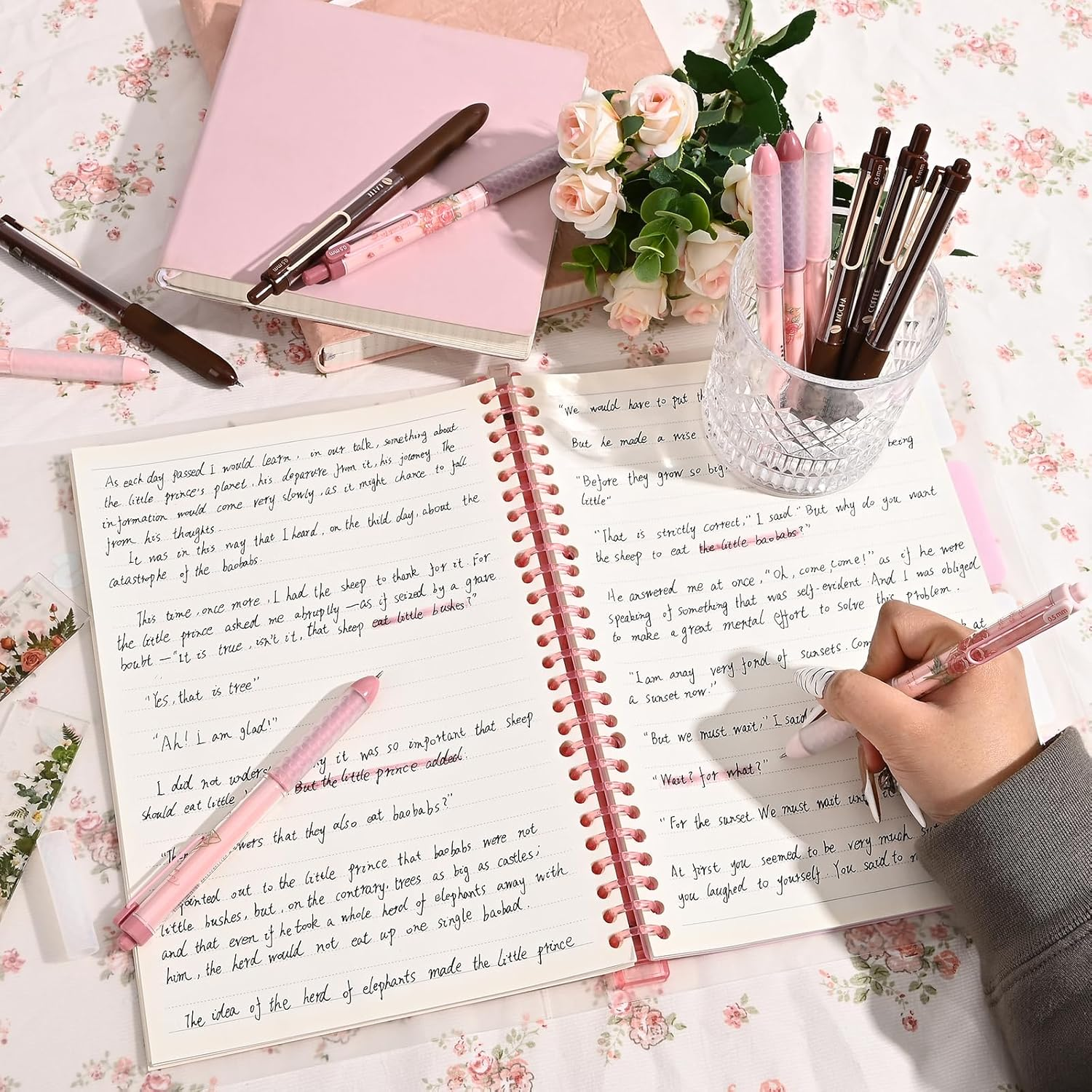 BAYTORY 8Pcs Retractable Gel Pens, Scented Ink Pens, Smooth Writing Black Ink Pen with Aesthetic Pen Barrel for Journaling Note Taking Sketching (Pink) image number 4