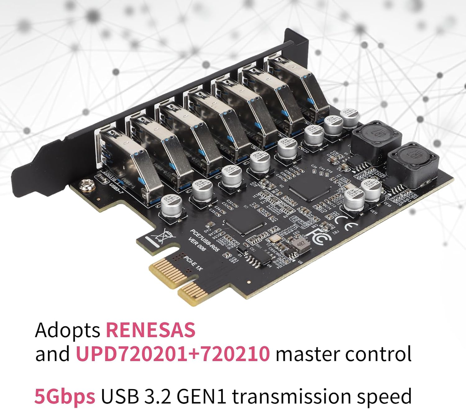 PCIE to USB 3.2 GEN1 7 Port Expansion Card, PCI Express USB Add in Card, Internal USB 3.2 GEN1 7 Port Front Expansion Card for Win XP Win 7 Win 8 Win 10 Win 11 Linux image number 6