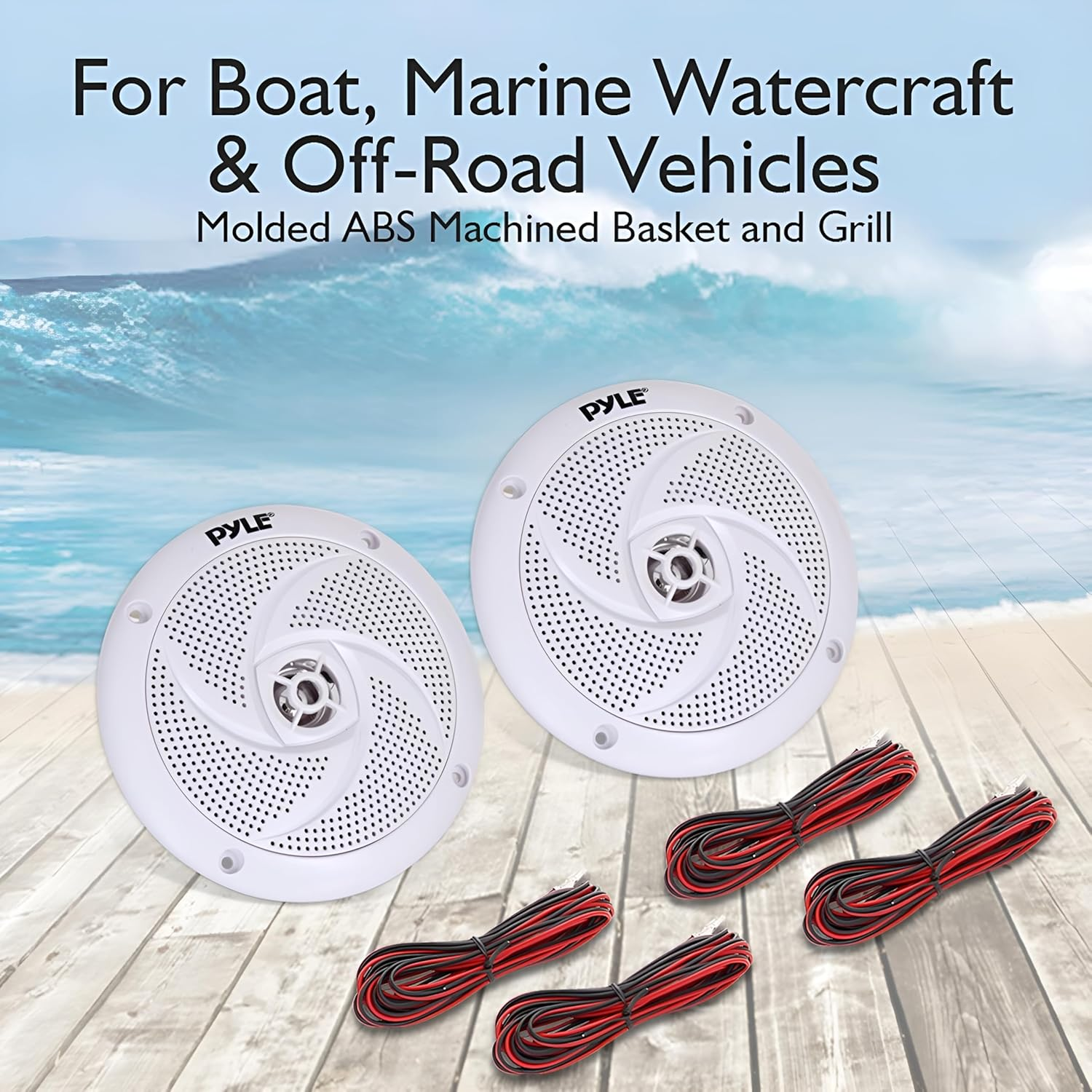 Pyle Marine Speakers - 4 Inch 2 Way Waterproof and Weather Resistant Outdoor Audio Stereo Sound System with 100 Watt Power and Low Profile Slim Style Design - 1 Pair - PLMRS4W (White) image number 6