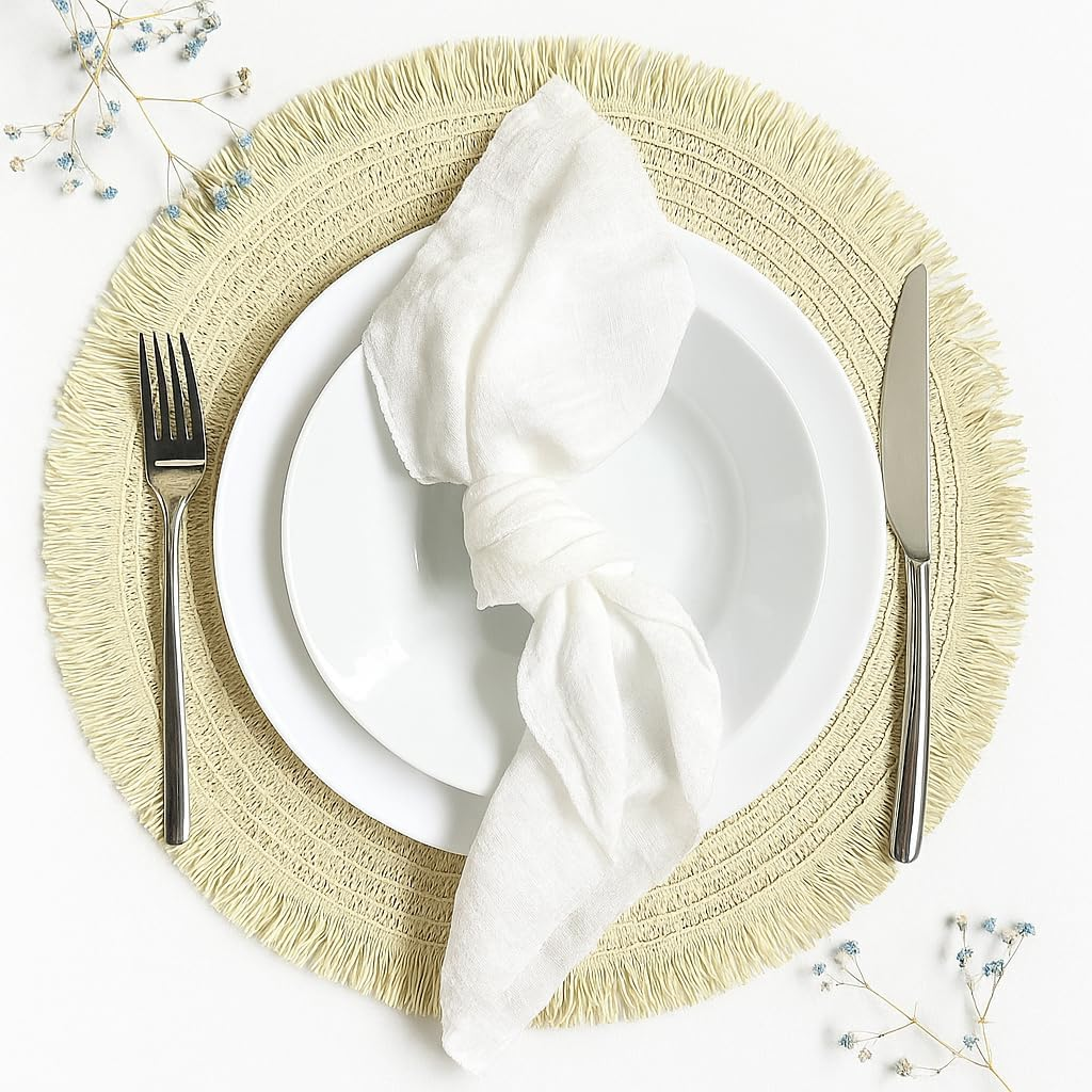 Generic White 100% Linen Cloth Cotton Square Napkins | Set of 6, 40Cm X 40Cm | Wedding Shower Bridal Event Styling Table Decor | image number 3