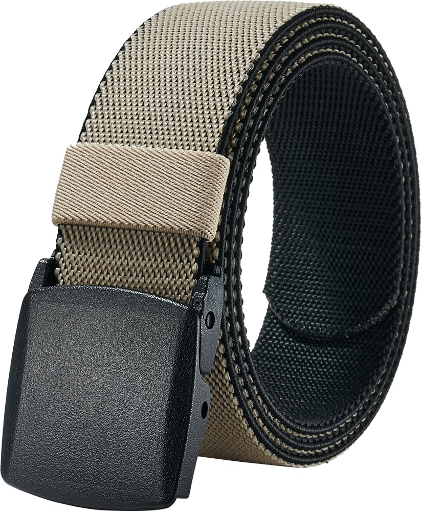 Men'S Elastic Stretch Belts - 2 Colors in 1 Reversible Belt Strap with Plastic Buckle, Adjustable Trim to Fit 27-49" Waist