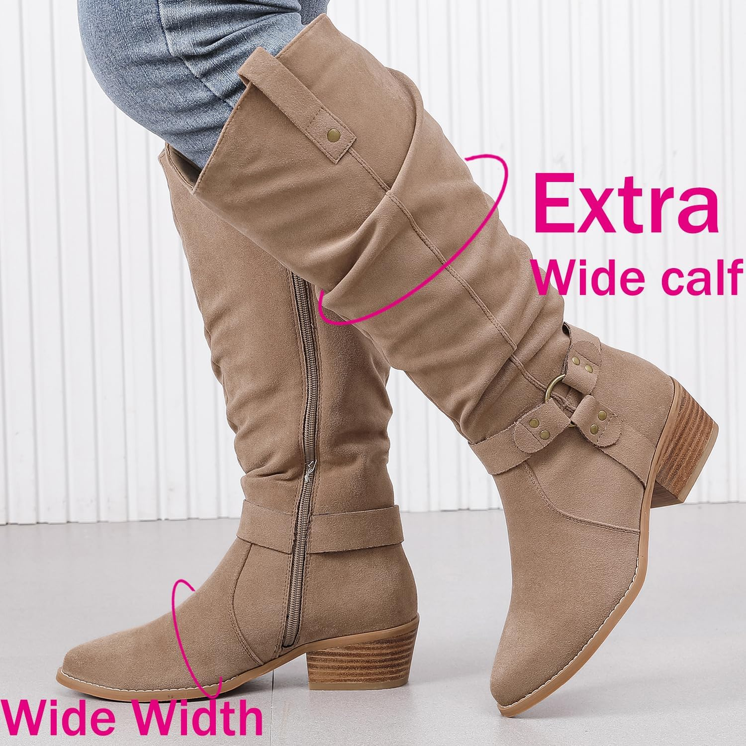 Luoika Women'S Extra Wide Calf Knee High Boots, Wide Width Slouchy Knee-High Boots., Beige 109, 10 X-Wide image number 4