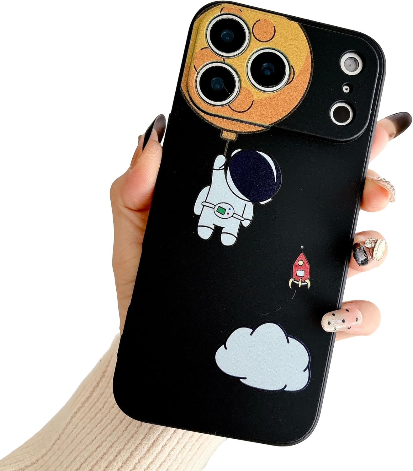Yonds Queen for Iphone 13 Mini Cute Case, Cartoon Astronaut Space Moon Planet Design Stylish Bumper Cover TPU Rubber Protective Shockproof Fashion Case(Black Moon, Iphone 13 Mini)