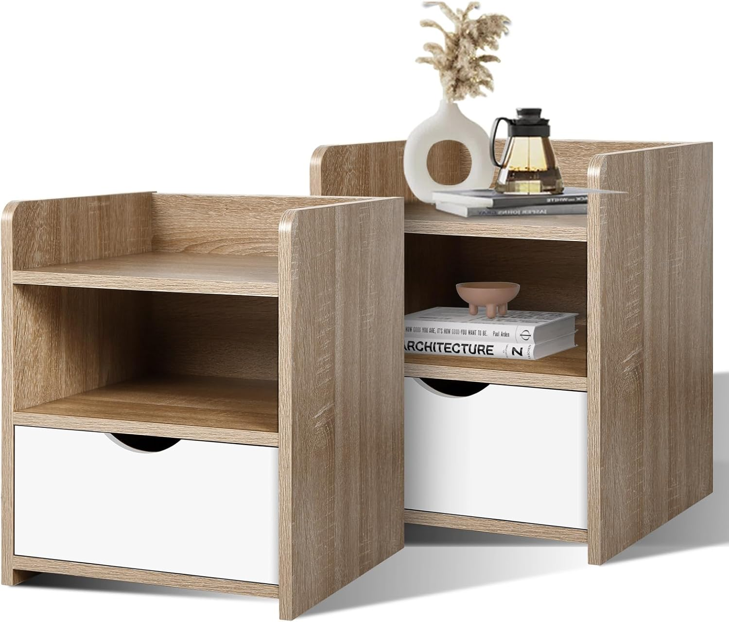 ALFORDSON Bedside Table with Drawer, Nightstand Cabinet Organiser 37.5Cm X 34Cm X 45Cm, Wooden Furniture Bedroom Storage Side Chest End Table for Hallway, Bedroom and Living Room, White