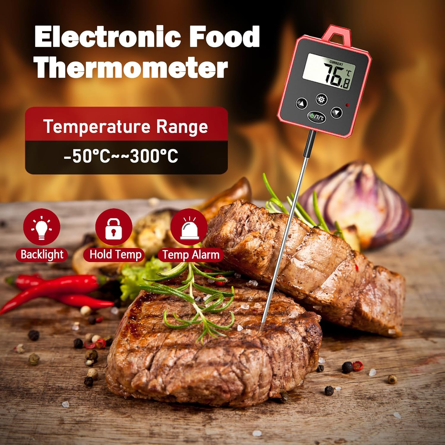 Waterproof Digital Candy Thermometer, Instant Read Food Cooking Meat Thermometer with Pot Clip, Backlight, Temperature Alarm for Kitchen, BBQ（AAA Battery Not Included） image number 3