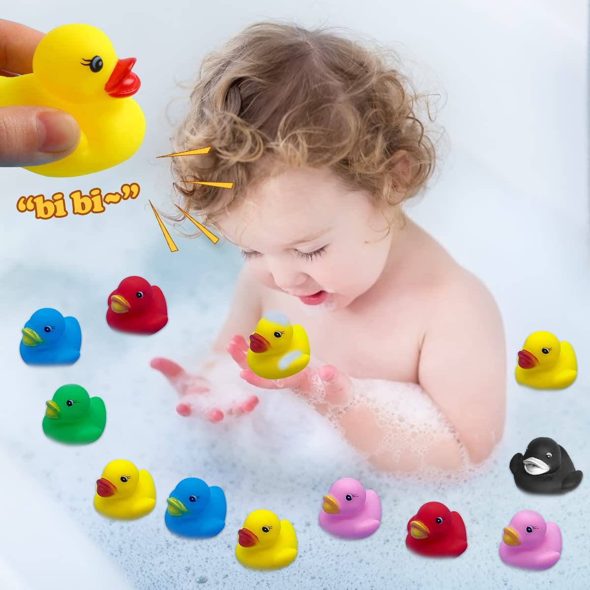 50 Pcs Assorted Ducks for Kids,Float and Squeeze Sound Baby Bath Duck Toys,Durable Rubber Duck Toy for Tub Pool,Showers Accessories Baby Showers Toy