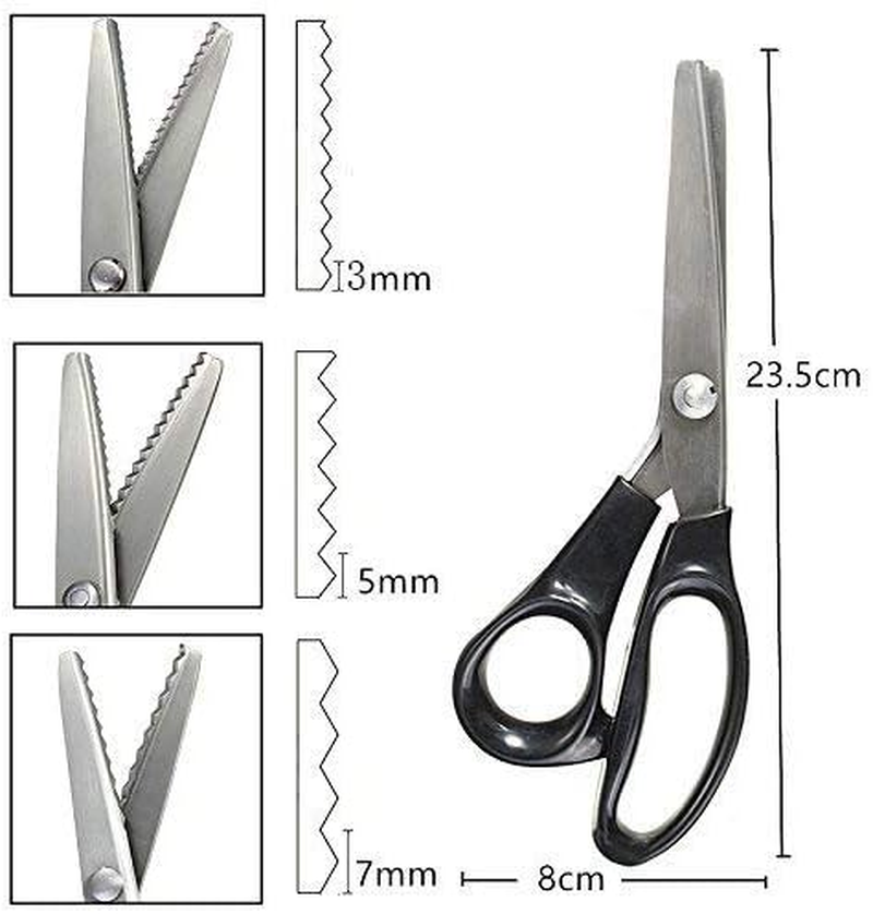 Pinking Shears, Professional Handle Comfort Grip Stainless Steel Dressmaking Scissors, Sewing Arts Craft Cut Tool, Serrated and Scalloped Cutting Scissors, for Fabric Decoration Tailor (Scalloped 7Mm) image number 4