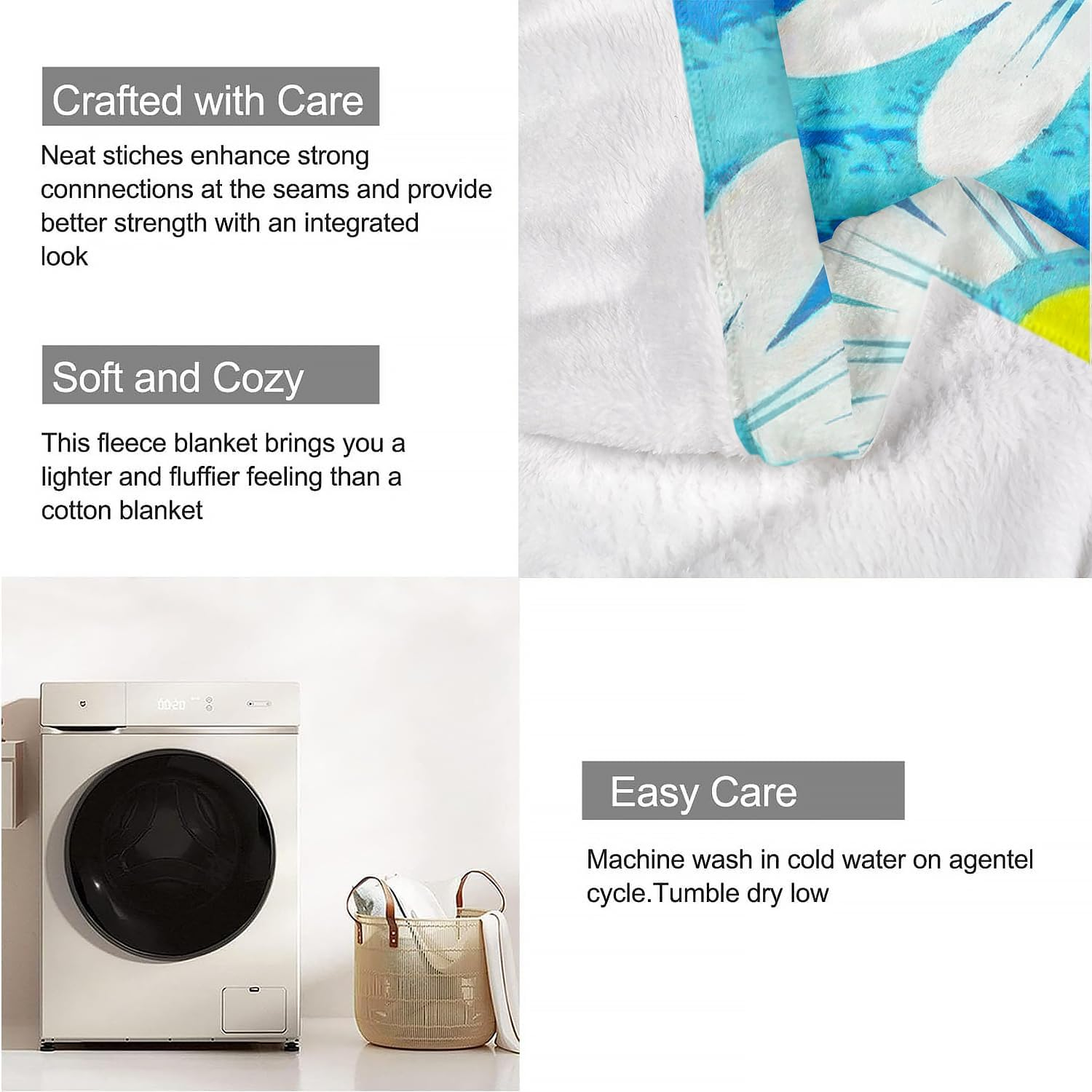 YISUMEI Cuddly Blanket with Daisy Pattern, Super Soft Fleece, Throw Blanket for Bed Linen, Couch, Sofa, Bedroom, Living Room, Decoration Blanket, 125 X 150 Cm image number 5