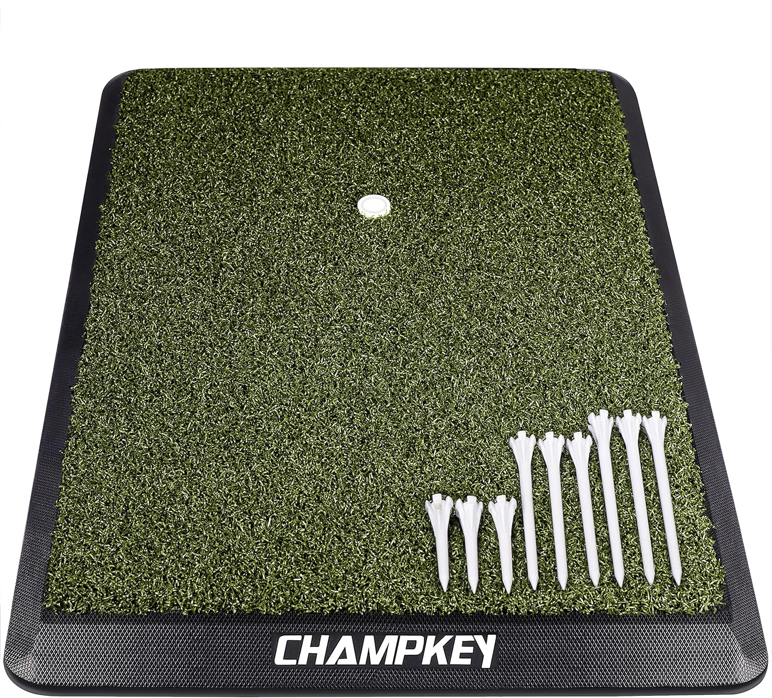 CHAMPKEY Premium Synthetic Turf Golf Hitting Mat | Heavy Duty Rubber Base Golf Practice Mat | Come with 1 Rubber Tee and 9 Plastic Tees image number 4