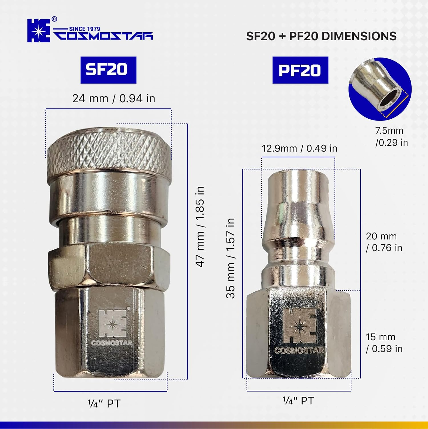 Cosmostar 8-Piece Air Hose Fittings Set &ndash; 1/4" PT Quick Connect Coupler & Plug Kit, Industrial Swivel Air Tool Fittings, Compressor Accessories for Auto Shops image number 3