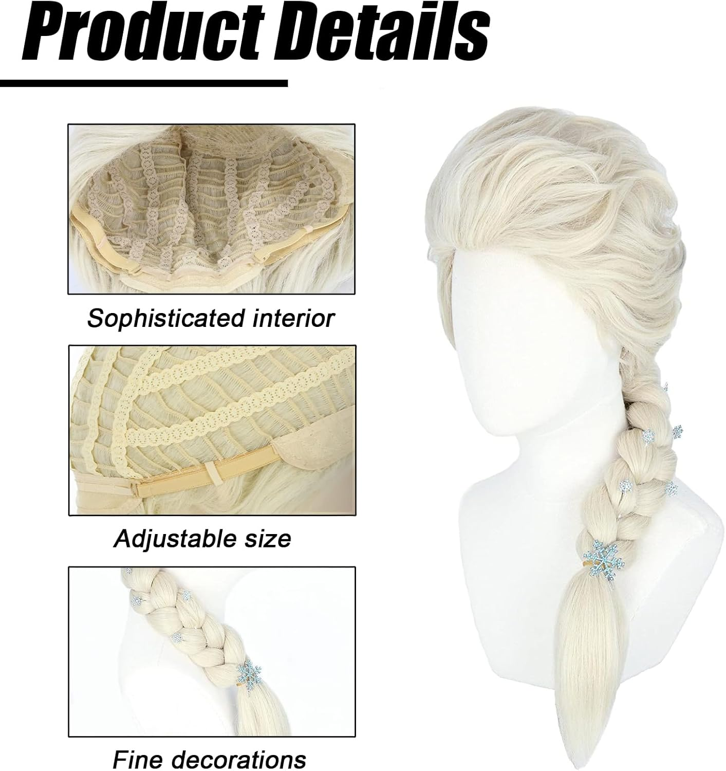 Elsa Wig Womens or Girls Long Braid Blonde Wig Adult Cosplay Halloween Costume Fancy Dress Wig image number 1