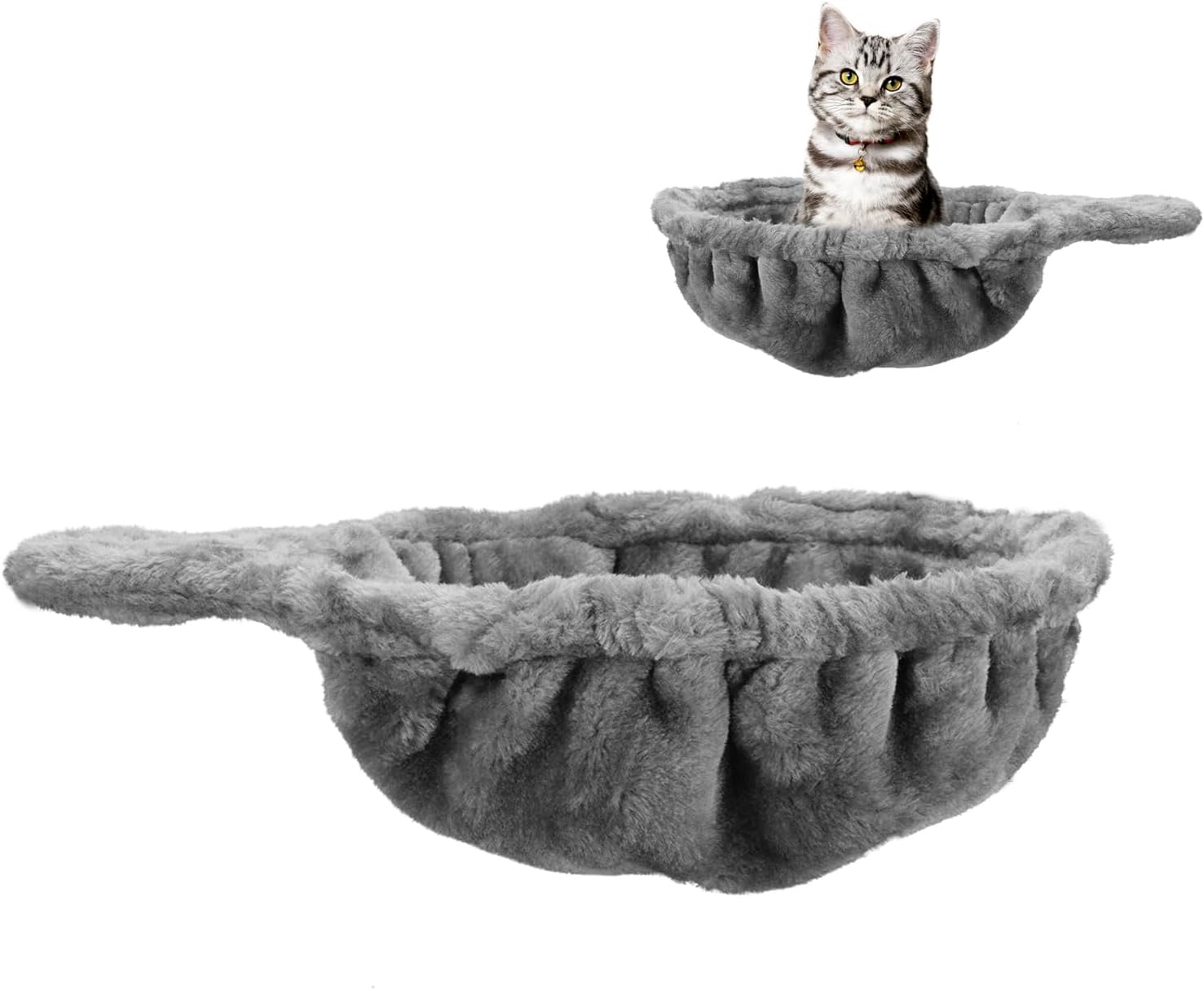 UXIETIN Cat Hammock, Cozy Cat Tree Hammock for Large Cats, Deep Basket, Easy Assemble, Durable Frame Construction, Faux Fur, Grey, Large image number 2