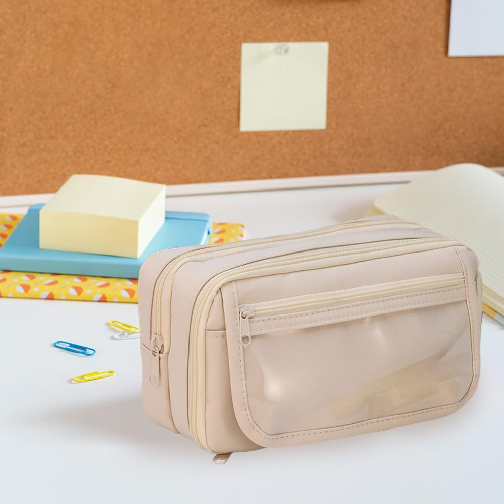 Nine-Story Pencil Cases with Compartments, Pencil Case Large Pencil Case Kids Adults, Portable, Large School Stationery Organizer, Gadget Bag Cosmetic Bag (Beige) image number 4