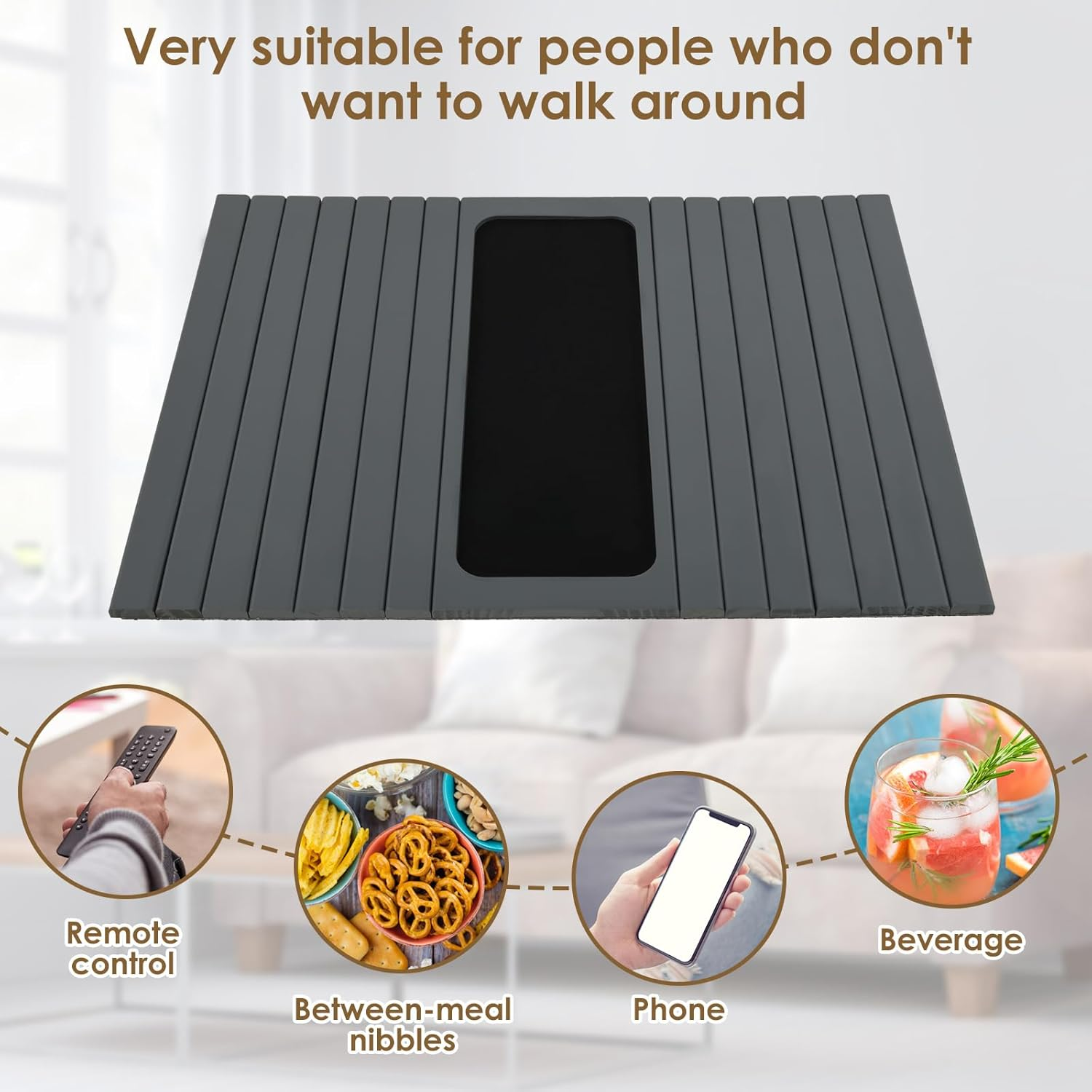 Sofa Arm Tray Wooden Sofa Tray Foldable Sofa Arm Table Tray No Assembly Couch Arm Table Flexible Sofa Tray Multifunctional Chair Armrest Table Couch Armrest Tray for Eating Drinks Snacks (Light Gray) image number 2