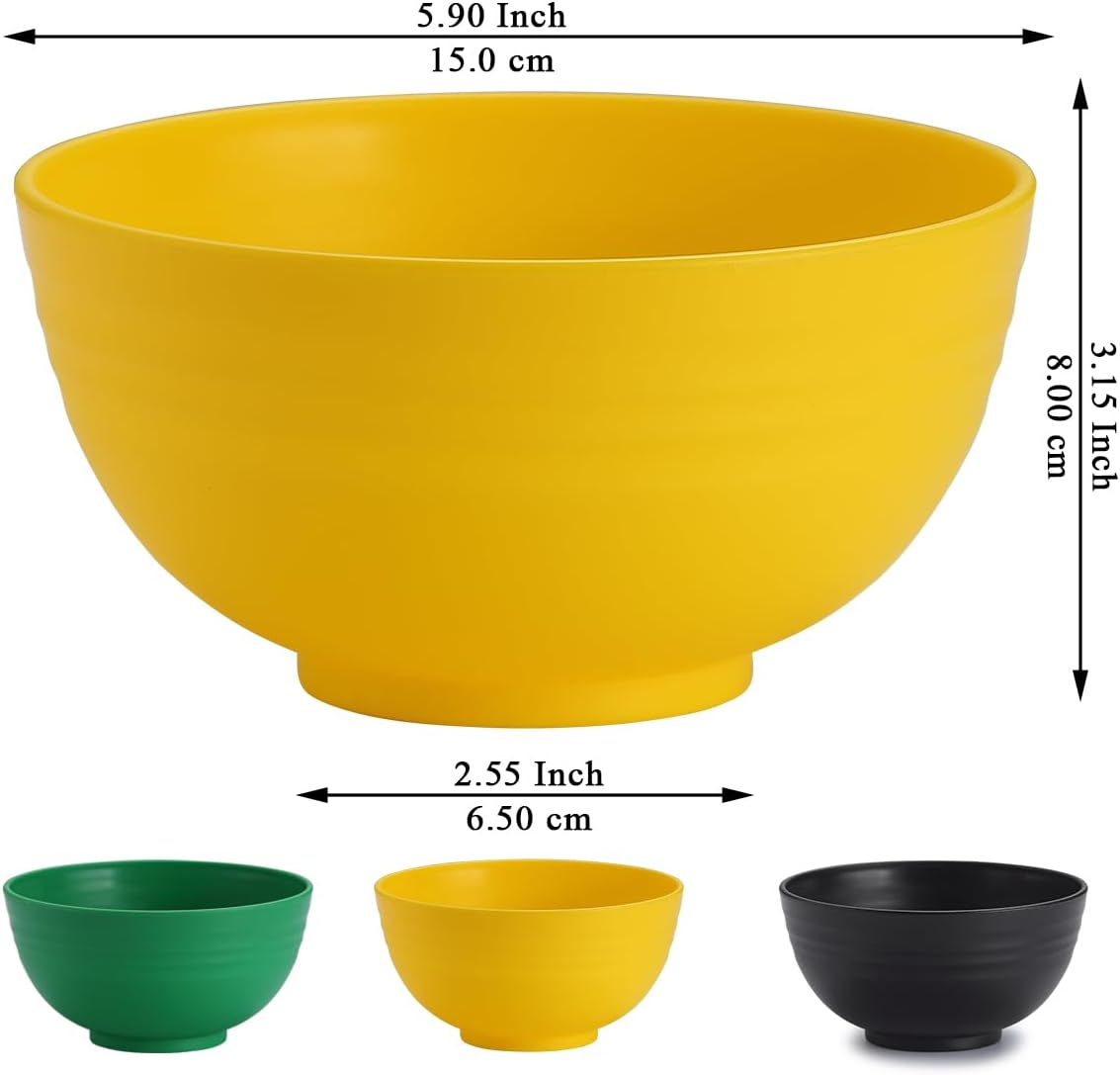 Berglander Plastic Bowls Set of 12 Pieces 25Oz, Mutil Color Reusable and Sturdy Ramen Bowl, Soup Bowls, Cereal Bowl for Adult, Kids, Home, Restaurant, Garden, Picnic, Camping, Poolside, Outdoor