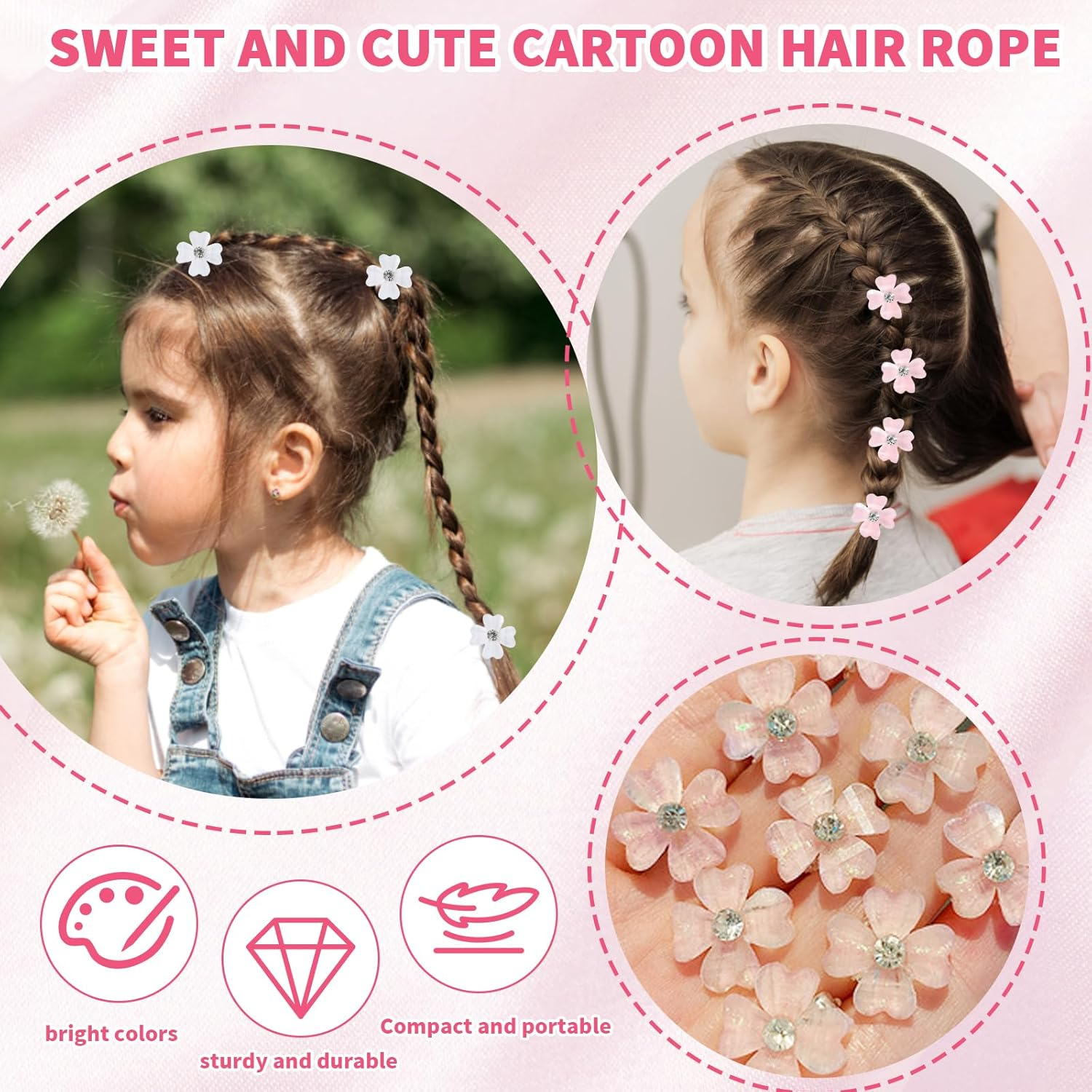 Ziyonix Set of 30 Mini Diamond Hair Clips Set, Mini Pearl Hair Clips, Floral Pearl Clips, Flowers, Decorative Hair Clips for Everyday Party, Wedding (White, Pink) image number 2