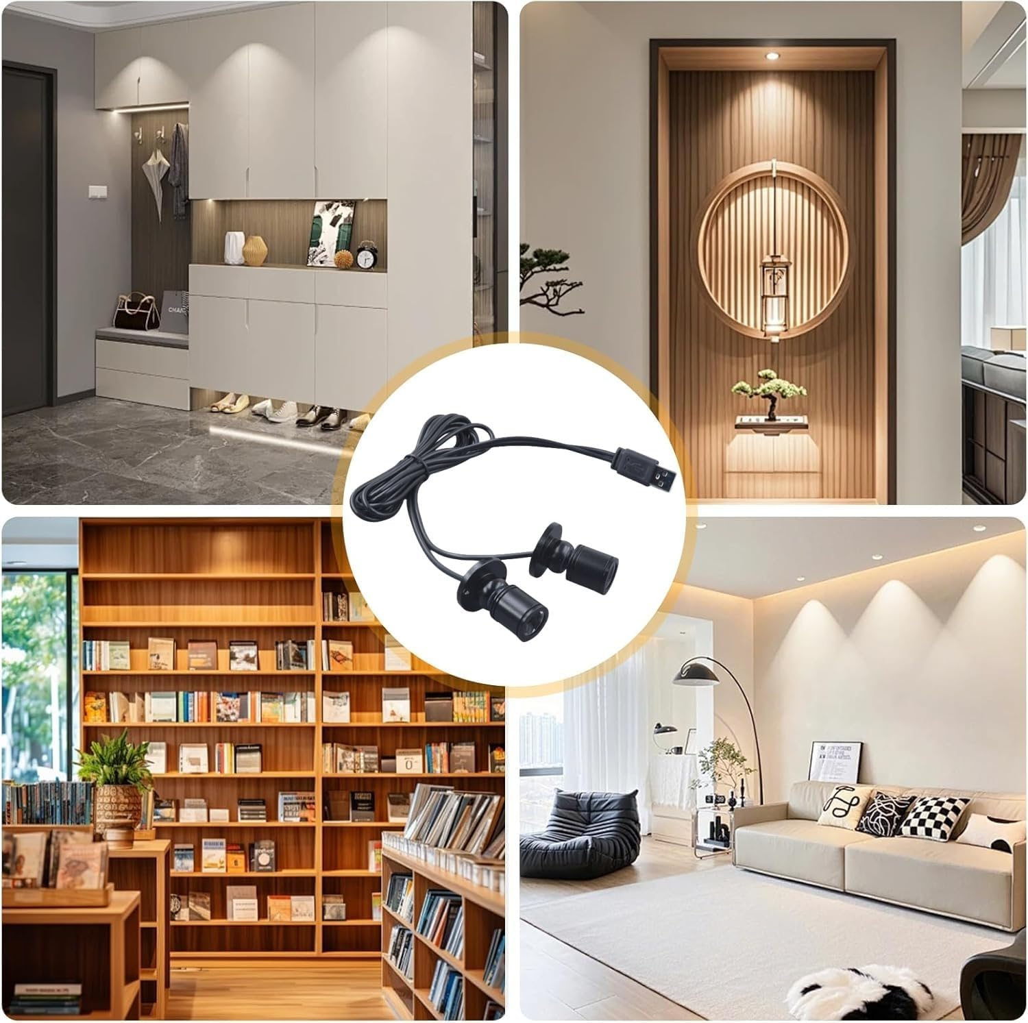 Guangyu Double Heads USB Small LED Spotlight Cabinet Light 3 W 360&deg; Swivelling Mini LED Spot for Cupboard Warm White Light Hallway Galleries Shops Jewellery Cabinet image number 3