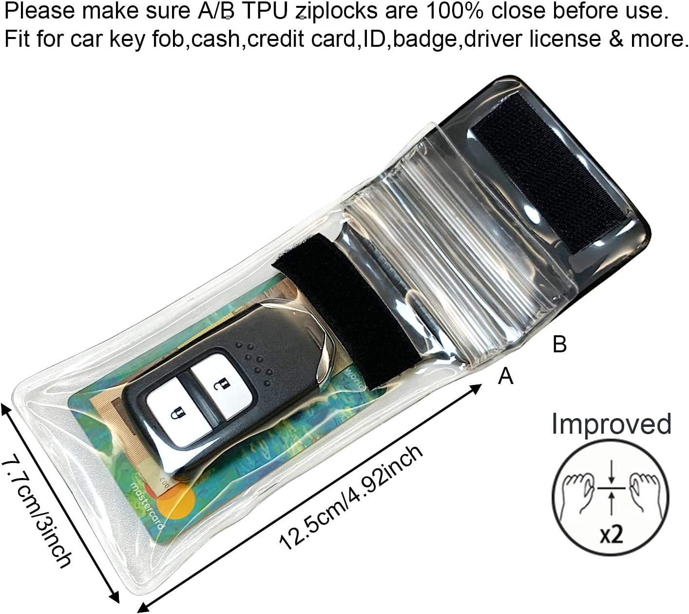 DRIPAC KP01 Floating Waterproof Car Key FOB Case, Wallet, Holders/Pouches for Earbuds, ID Badge, Credit Card, Money, Coins, Drivers' License, Palm Phone (Black) - Black+Pink image number 2