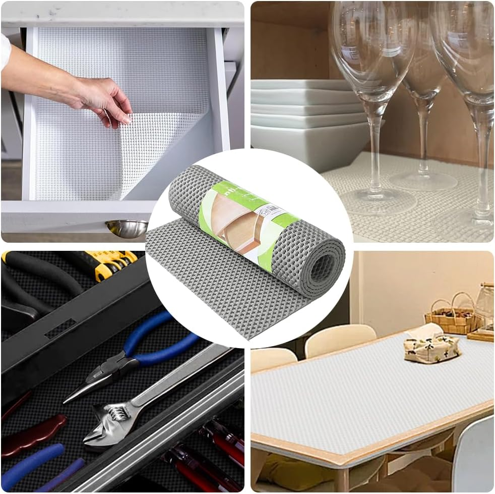 Non-Adhesive Roll Drawer Liners,11.8Inx4.9Ft Strong Grip Non-Slip Shelf Liner for Kitchen Cabinets, Cupboards, Drawers & Shelves, Durable & Protective (Gray) image number 1
