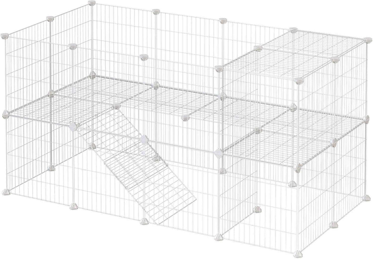 SONGMICS 2-Floor Metal Pet Playpen, 36 Grid Panels, Customisable Cage Enclosure for Small Animals, Guinea Pigs Hamster Runs, Rabbit Hutches, Includes Mallet, Indoor, 123 X 63 X 61 Cm, Black LPI002B01