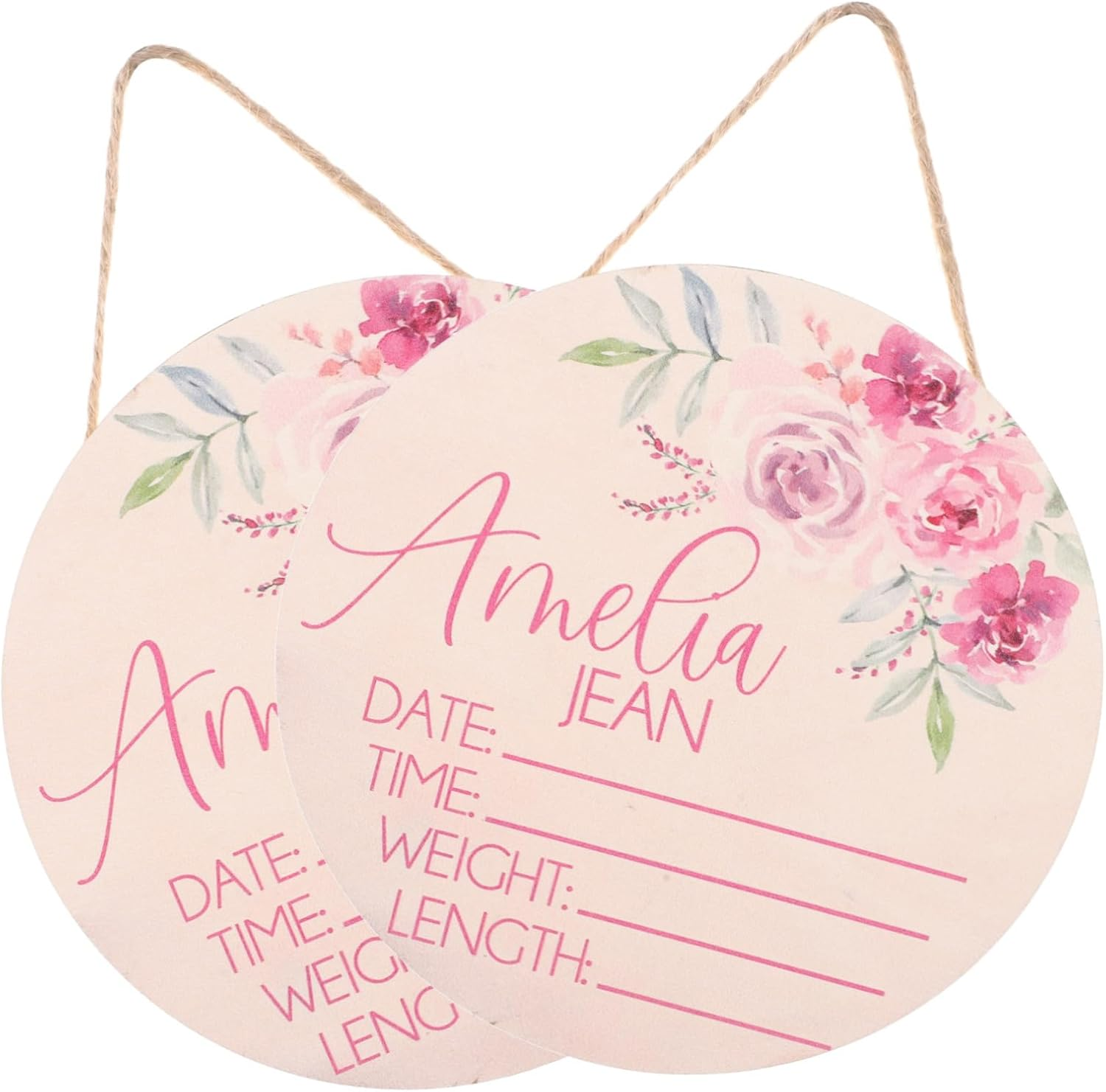 Sosoport Baby Name Announcement Sign Wooden Name Signs for Nursery Newborn Hospital Birth Announcement Boards 2Pcs Baby Nursery Decor Photo Props image number 2