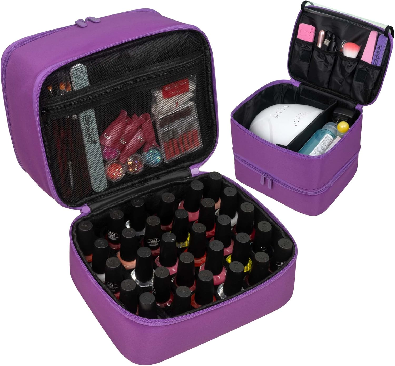 Butterfox Nail Polish Carrying Case Bag Storage Organizer, Fits 60-70 Nail Polish Bottles, Pockets for Manicure Accessories - Purple image number 1