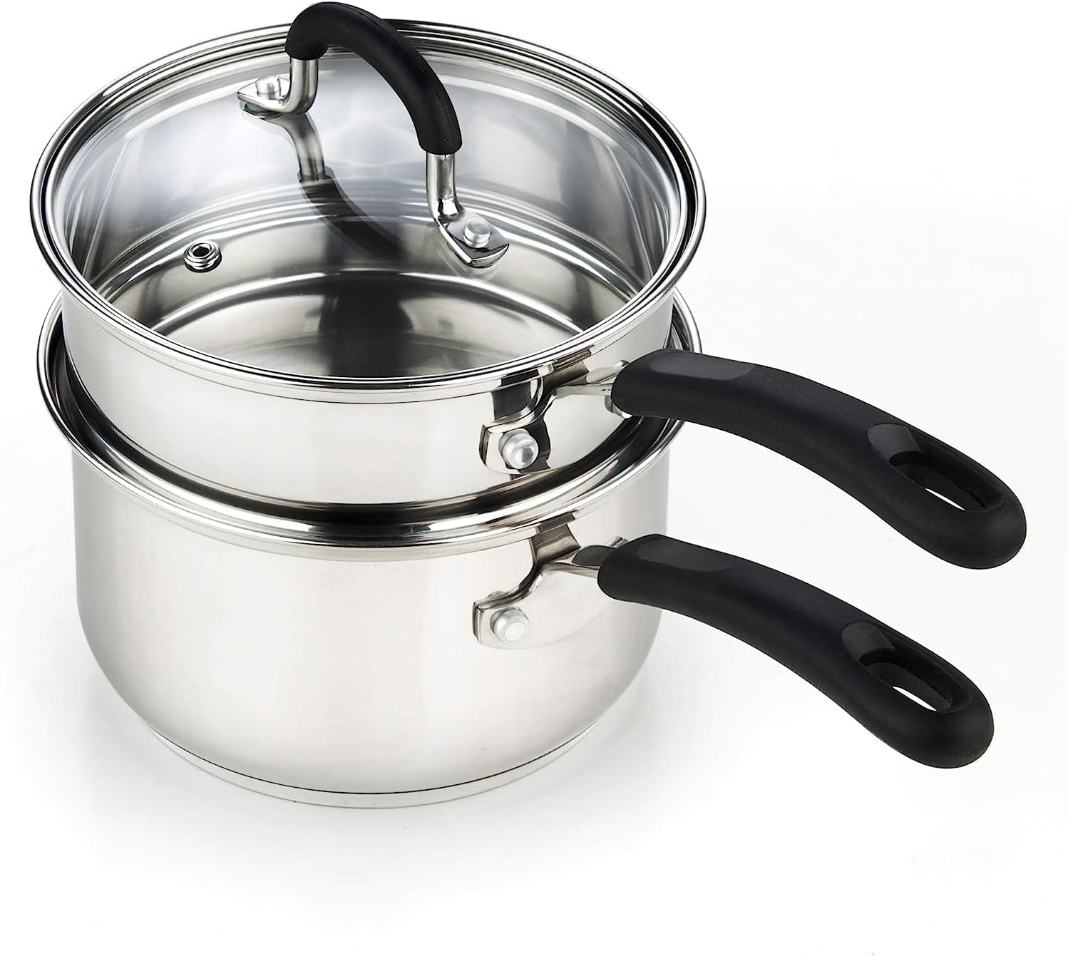 Cook N Home 02655 Professional Double Boiler Saucepan 2-Quart, 18-10 Stainless Steel Steam Melting Pot for Butter Chocolate Cheese, Tempered Glass Lid, Silver image number 6