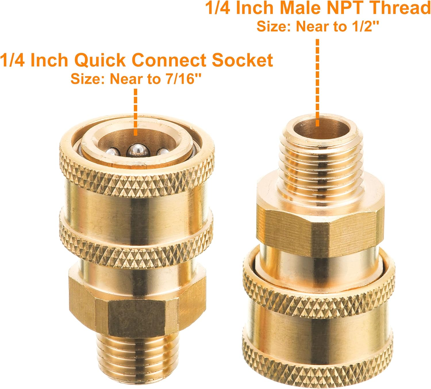 Ridge Washer Pressure Washer Couplers, Brass Fittings, 1/4 Inch Quick Connect to Male NPT Thread, 5000 PSI, 2 Pack image number 2