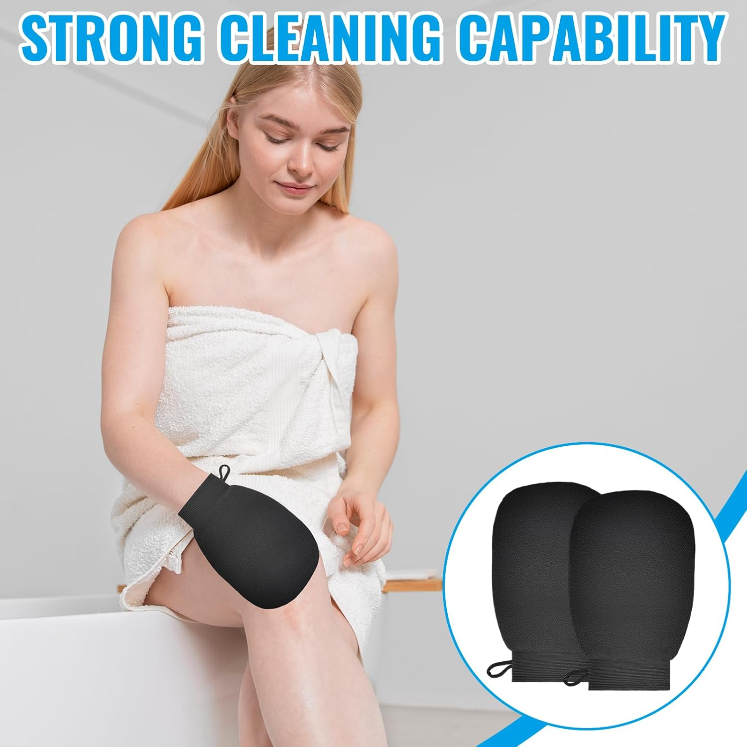 AIAOO 1 Pair Korean Exfoliating Mitts & Gloves, Dual-Sided Body Scrub Mitt for Deep Clean, Reusable Soft Shower Exfoliating Towel for Women Men Adults Teens (Black, 21X15Cm) image number 5