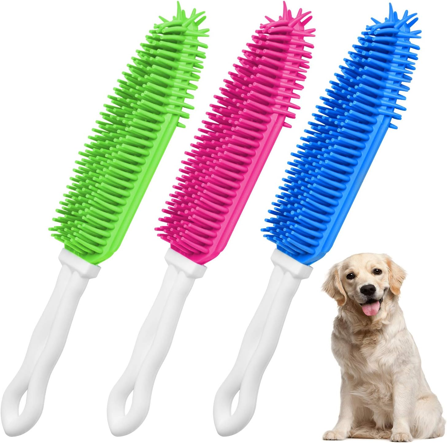 3 Pieces Pet Hair Remove Brush, Akamino Car & Auto Detailing Brush - Hair Lint Remover for Dogs Cats, Rubber Massage Brush for Furniture, Car Interiors, Carpet image number 6