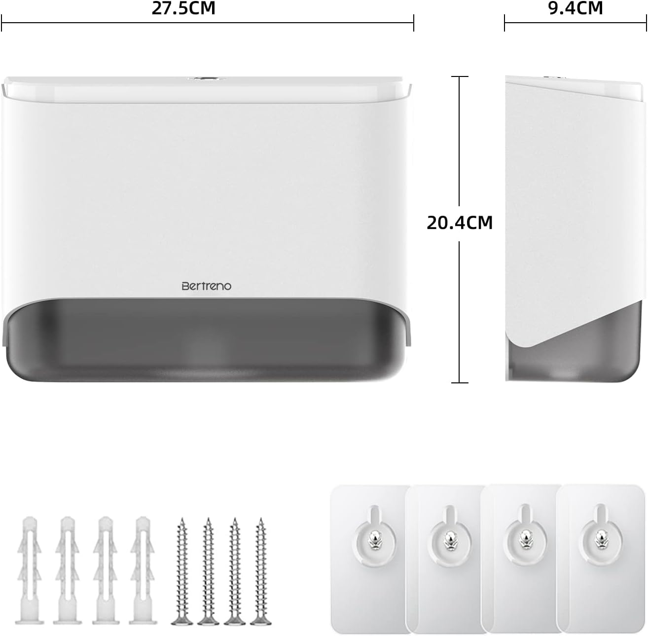 Bertreno Commercial Paper Towel Dispenser Wall Mount Paper Towel Holder Large Capacity 200 Multifold/Trifold/C Fold Hand Towel Dispenser Bathroom Tissue Dispenser (White) - Grey image number 3