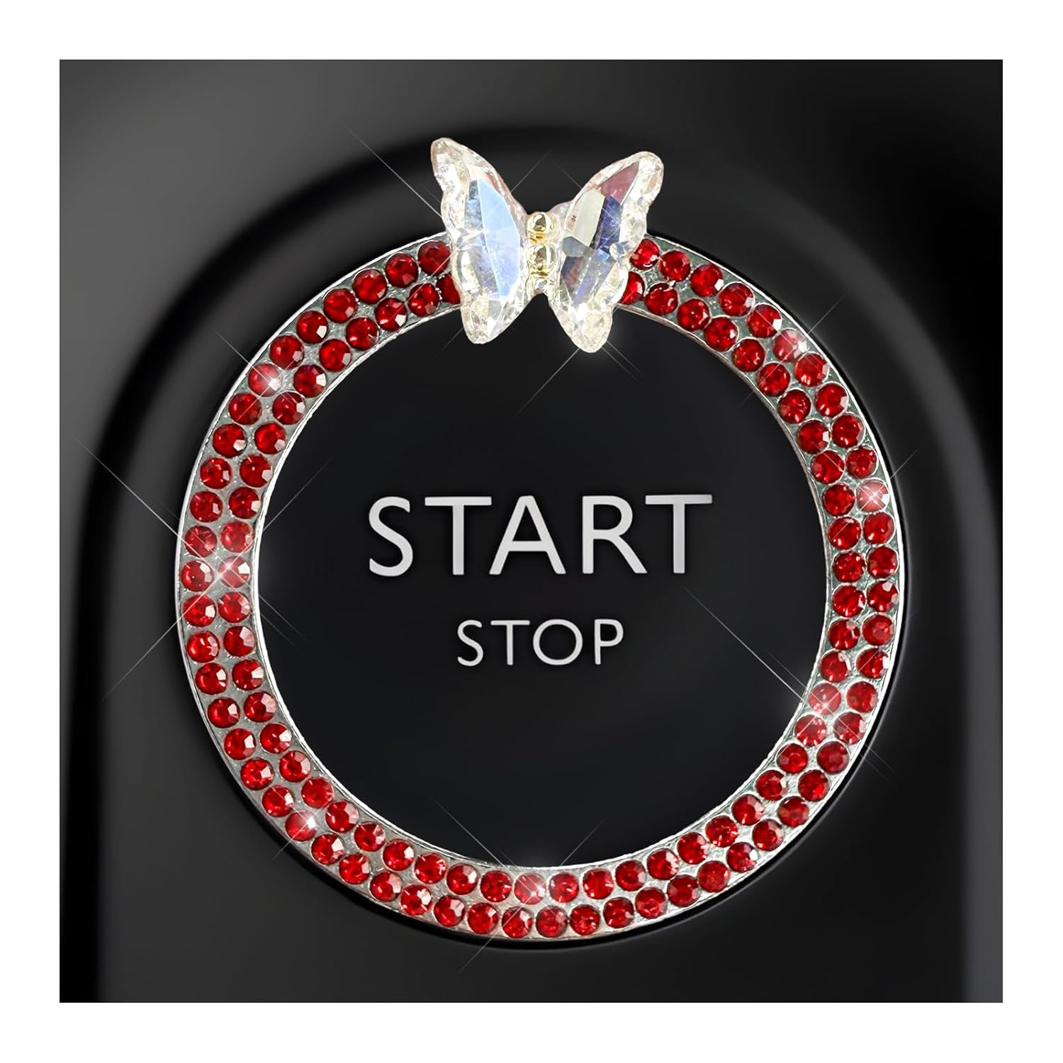 Bling Ring Emblem Car Accessories, Sparkling Butterfly Car Buttons and Knobs Ring, Girly Butterfly Diamond Car Engine Start Button Cover, Key Ignition Knob Ring Decoration for Women (Red) - Ab image number 7