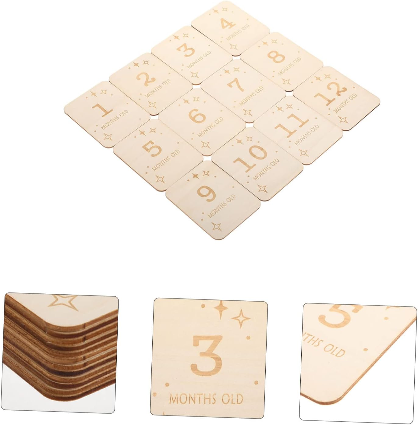 Kisangel 12Pcs Milestone Marker for Unisex Wooden Monthly Milestone Cards for Newborn Photography Safe and Odorless Wood Chips Shower Decorations Capture Precious Moments image number 2