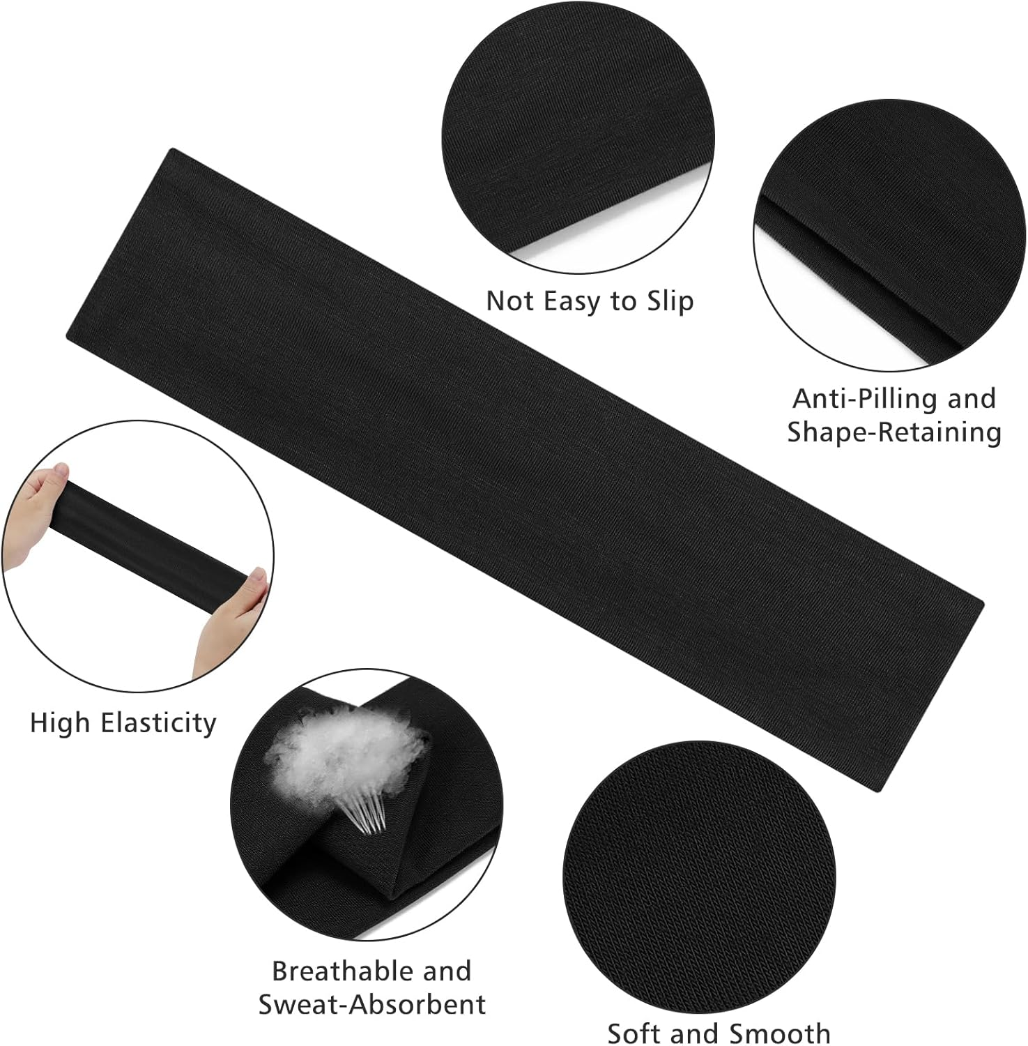 6Cm Wide Headbands for Women Men, [2 PCS] Unisex Fashion Head Bands for Women'S Hair, Soft Fabric Stretchy Elastic Hair Bands for Makeup, Yoga, Running (Black+Black, One Size) image number 4