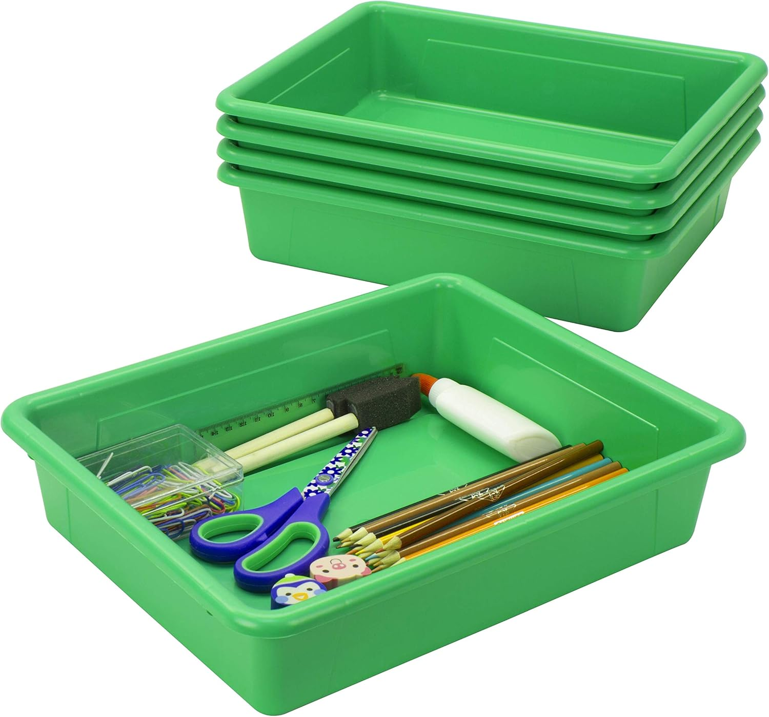 Storex Letter Size Flat Storage Tray &ndash; Organizer Bin with Non-Snap Lid for Classroom, Office and Home, Black, 5-Pack (62535A05C)