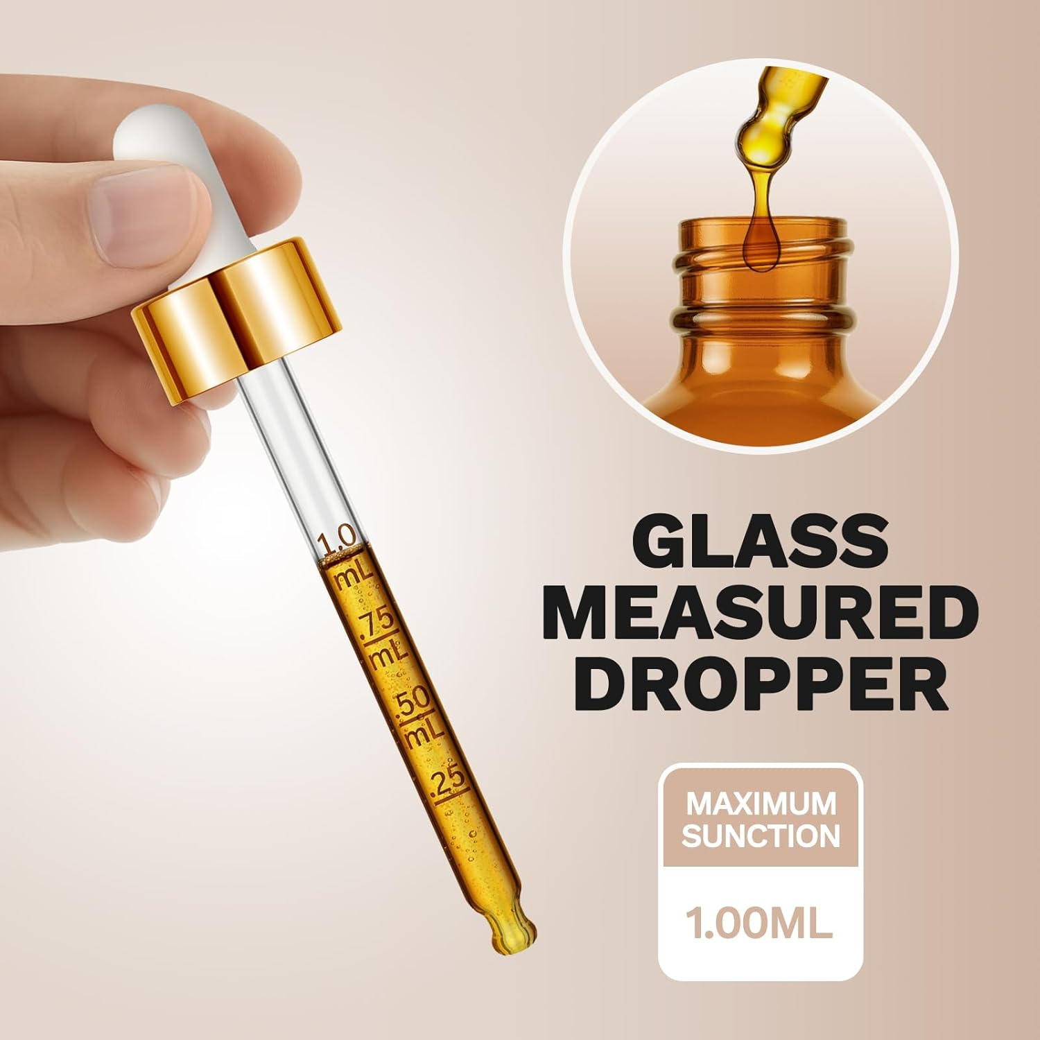 Bumobum Dropper Bottle 2 Oz, 2 Pack Amber Glass Eye Dropper Bottles with Golden Cap, Labels and Funnel, Tincture Bottle with Measured Cosmetic Dropper - Leakproof Essential Oils Bottles - Gloden Clear image number 6