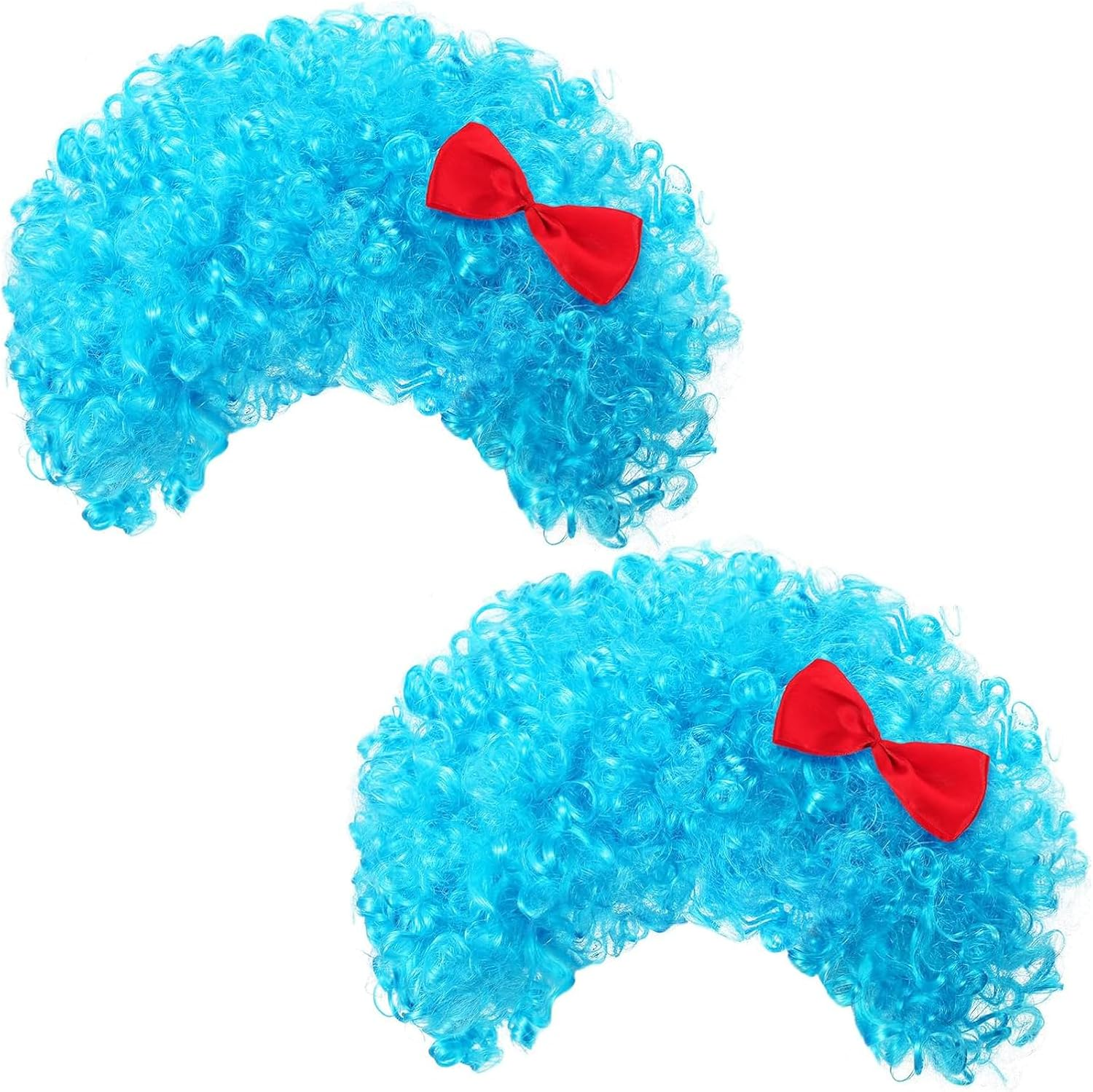 2 Pcs Blue Afro Wigs for Thing 1 & Thing 2 Cosplay &ndash; Curly Funky Costume Wig Set for Reading Week, Halloween, School Book Character Parade, Crazy Hair Day & Party Accessories image number 5