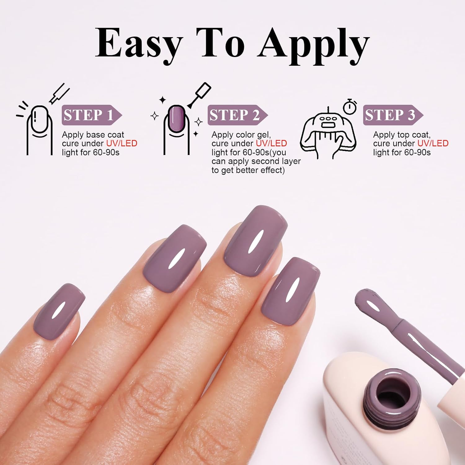 Imtiti Grey Purple Gel Nail Polish, Grey UV Gel Polish for Nail Art, Soak off UV LED - Coral Pink image number 4